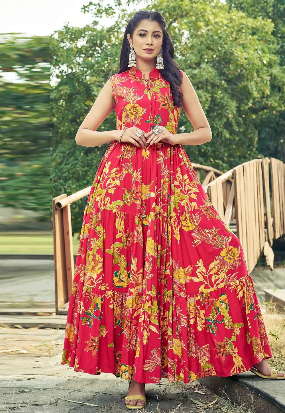 Pink Rayon Printed Gown 329073
