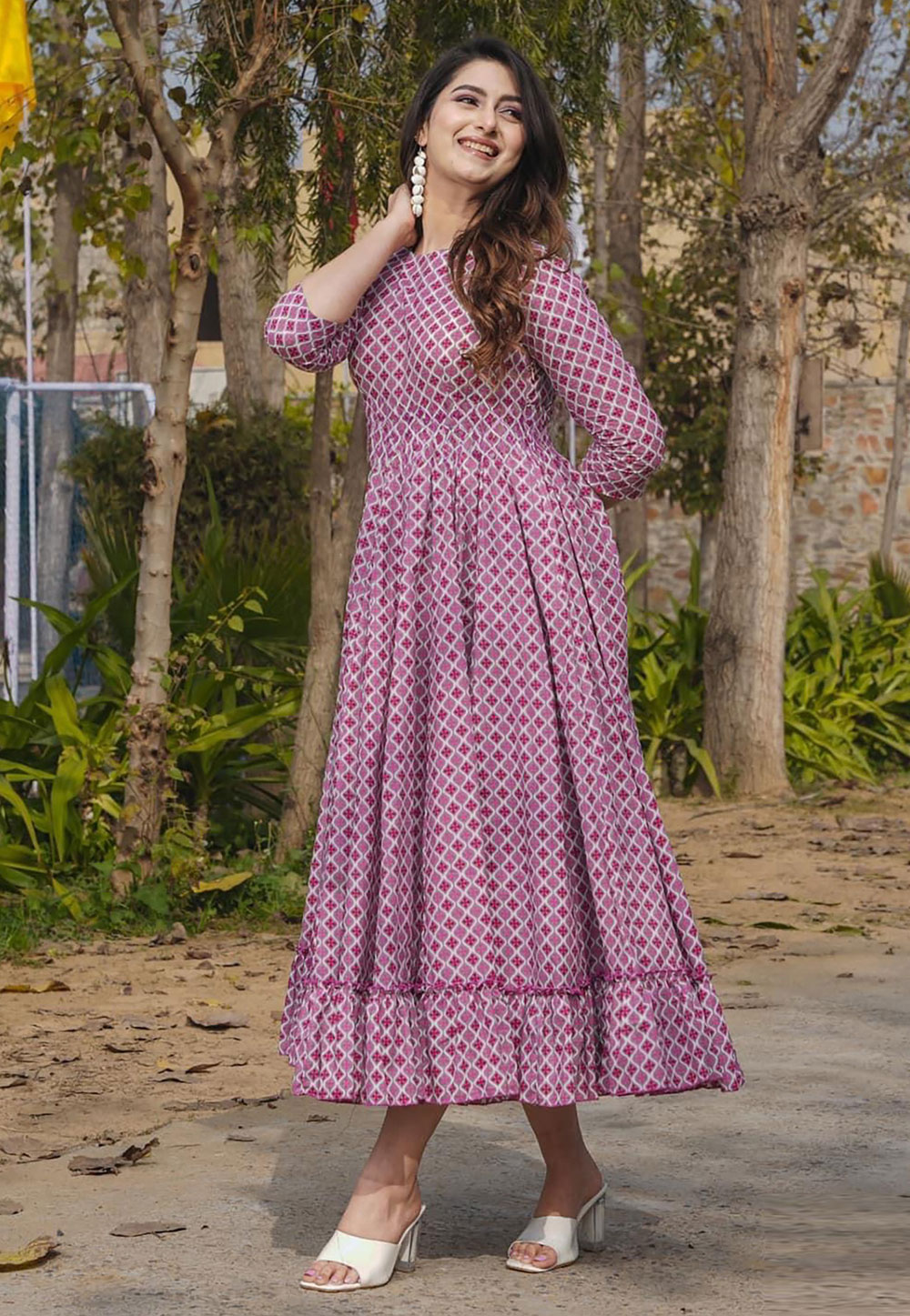 Pink Rayon Printed Gown 308687