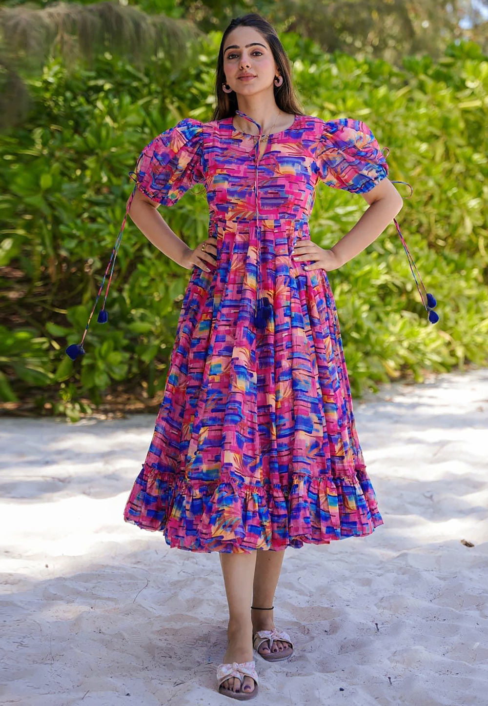 Pink Rayon Printed Gown 308689