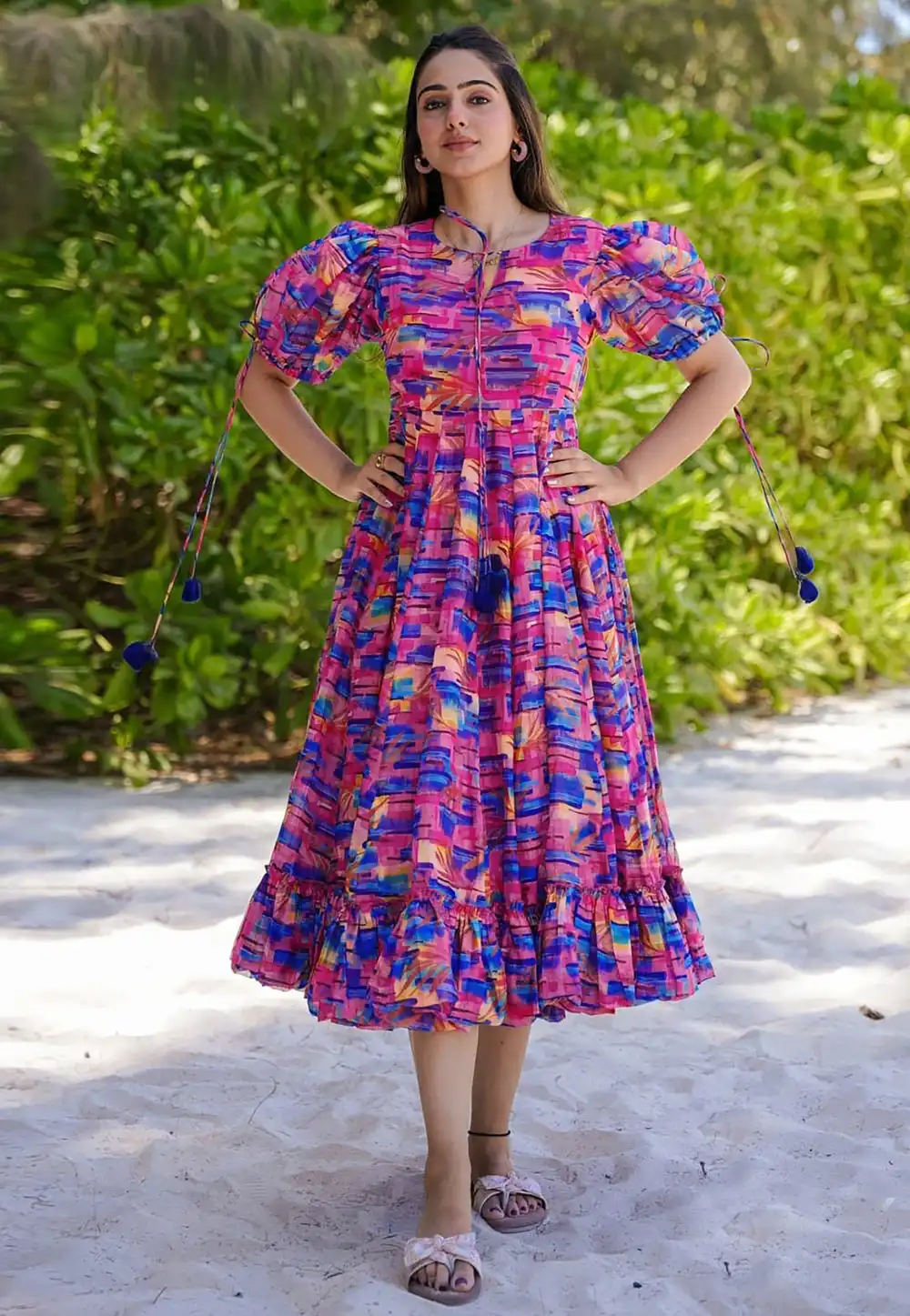 Pink Rayon Printed Gown 308689