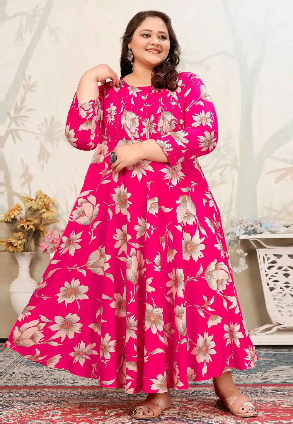 Pink Rayon Printed Long Kurti 309066