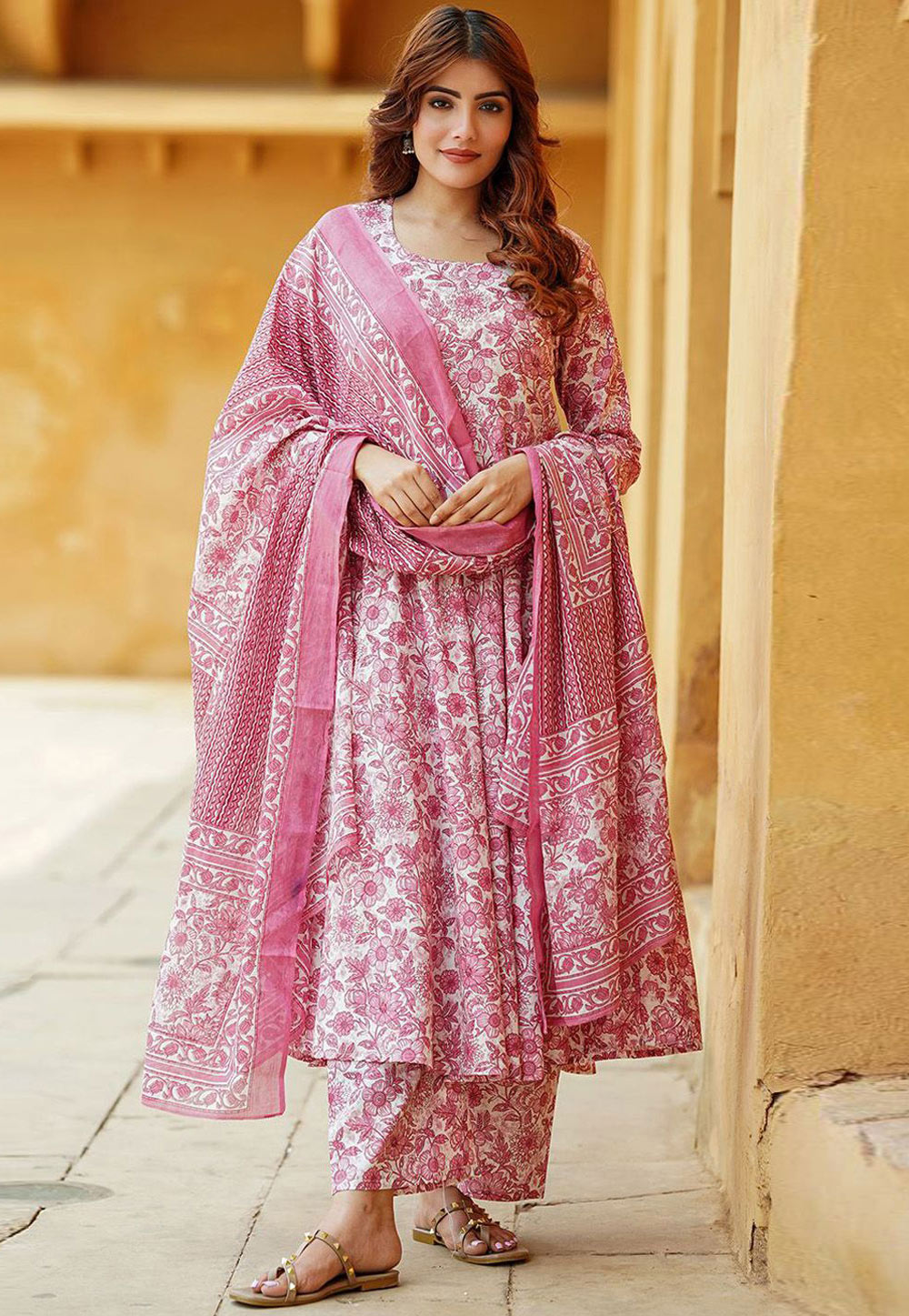 Pink Rayon Readymade Anarkali Suit 328610