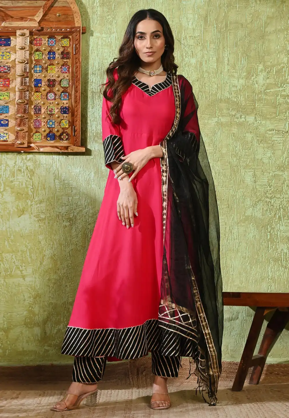 Pink Rayon Readymade Anarkali Suit 326577