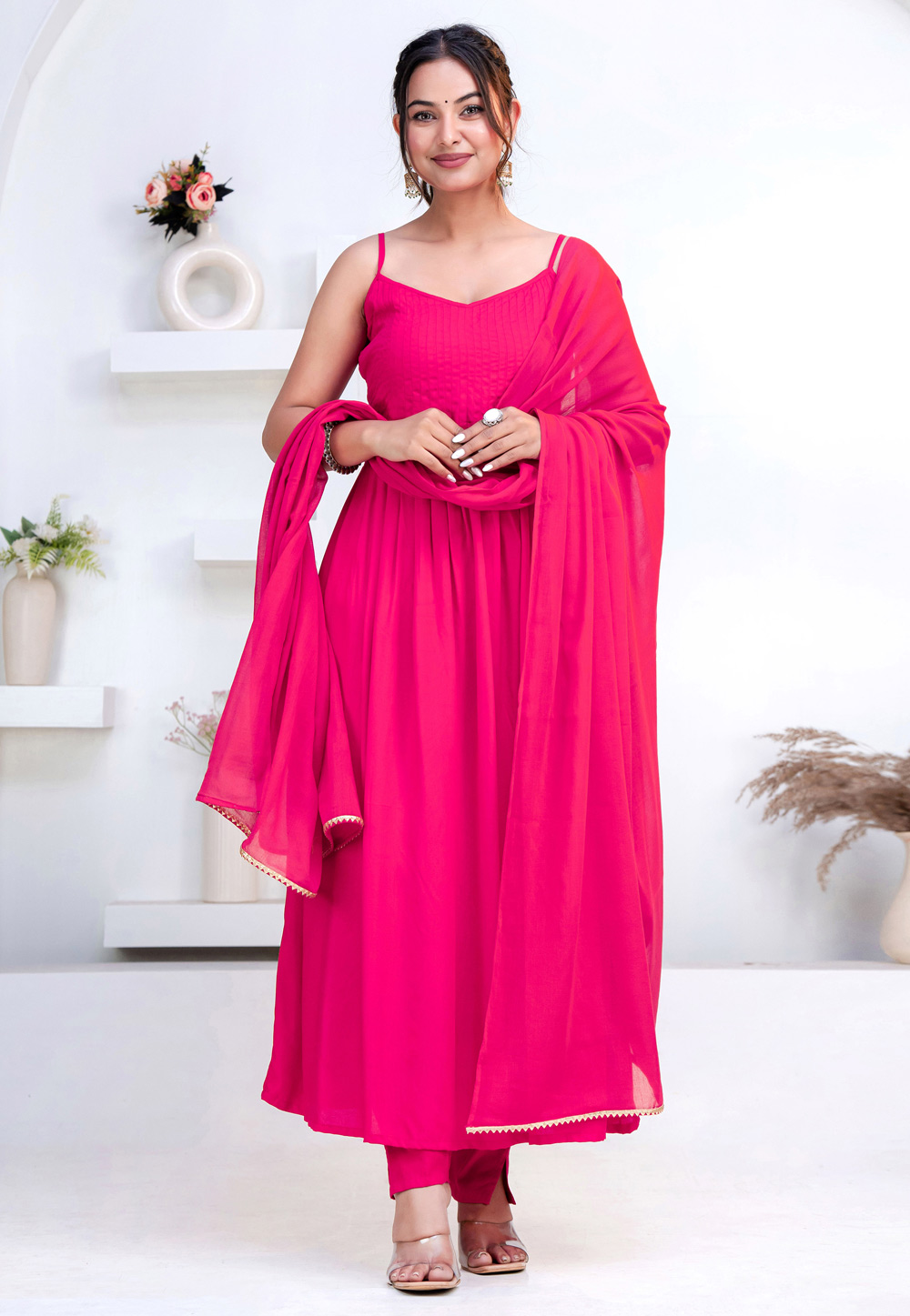 Pink Rayon Readymade Anarkali Suit 325431