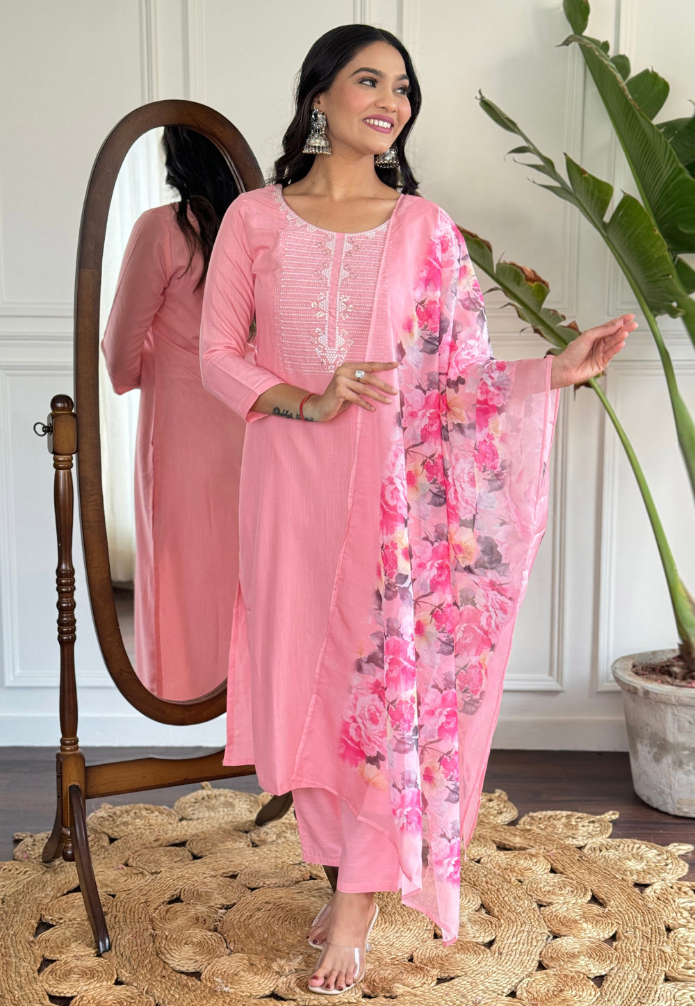 Pink Rayon Readymade Pakistani Suit 311329
