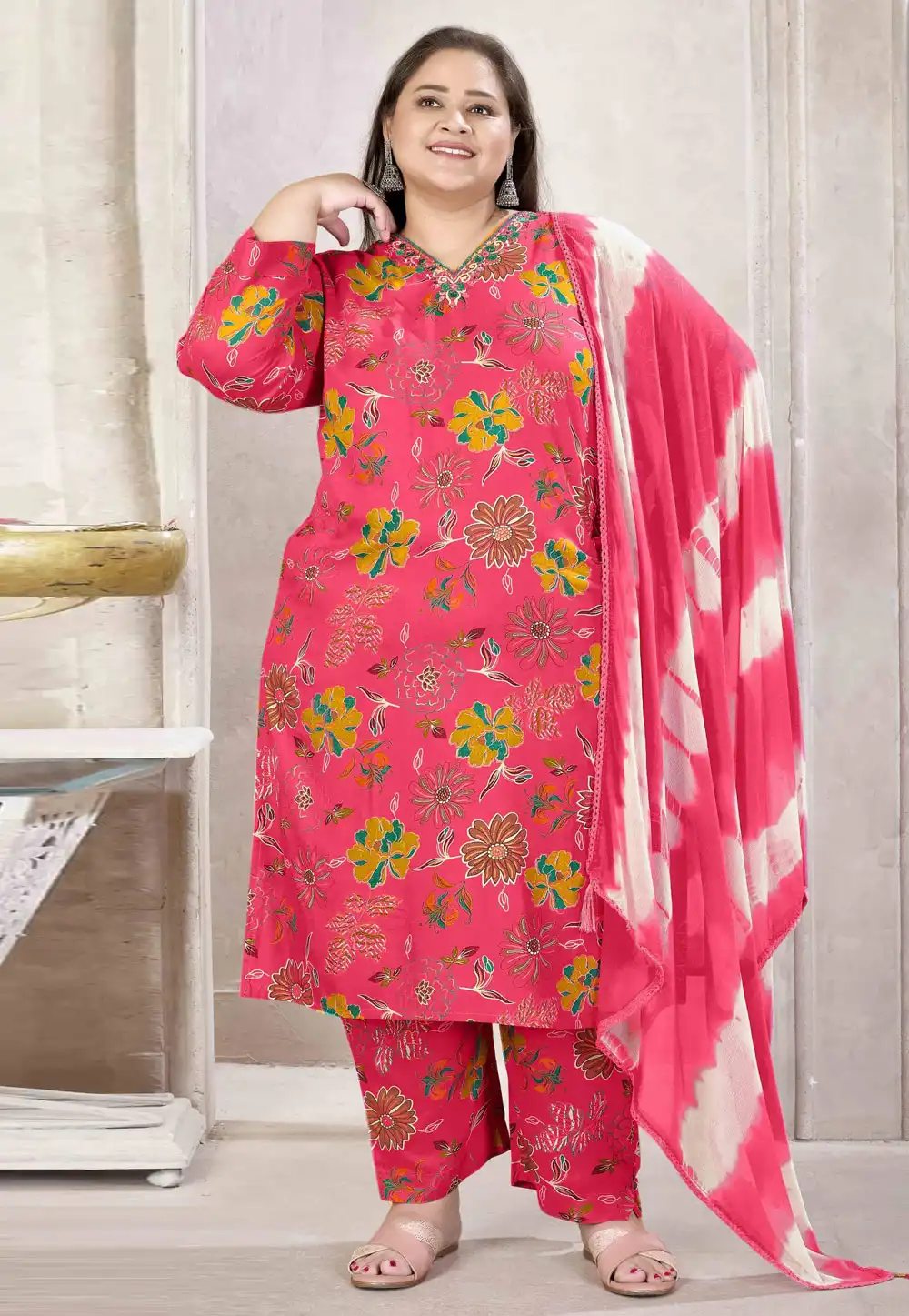 Pink Rayon Readymade Pakistani Suit 318810