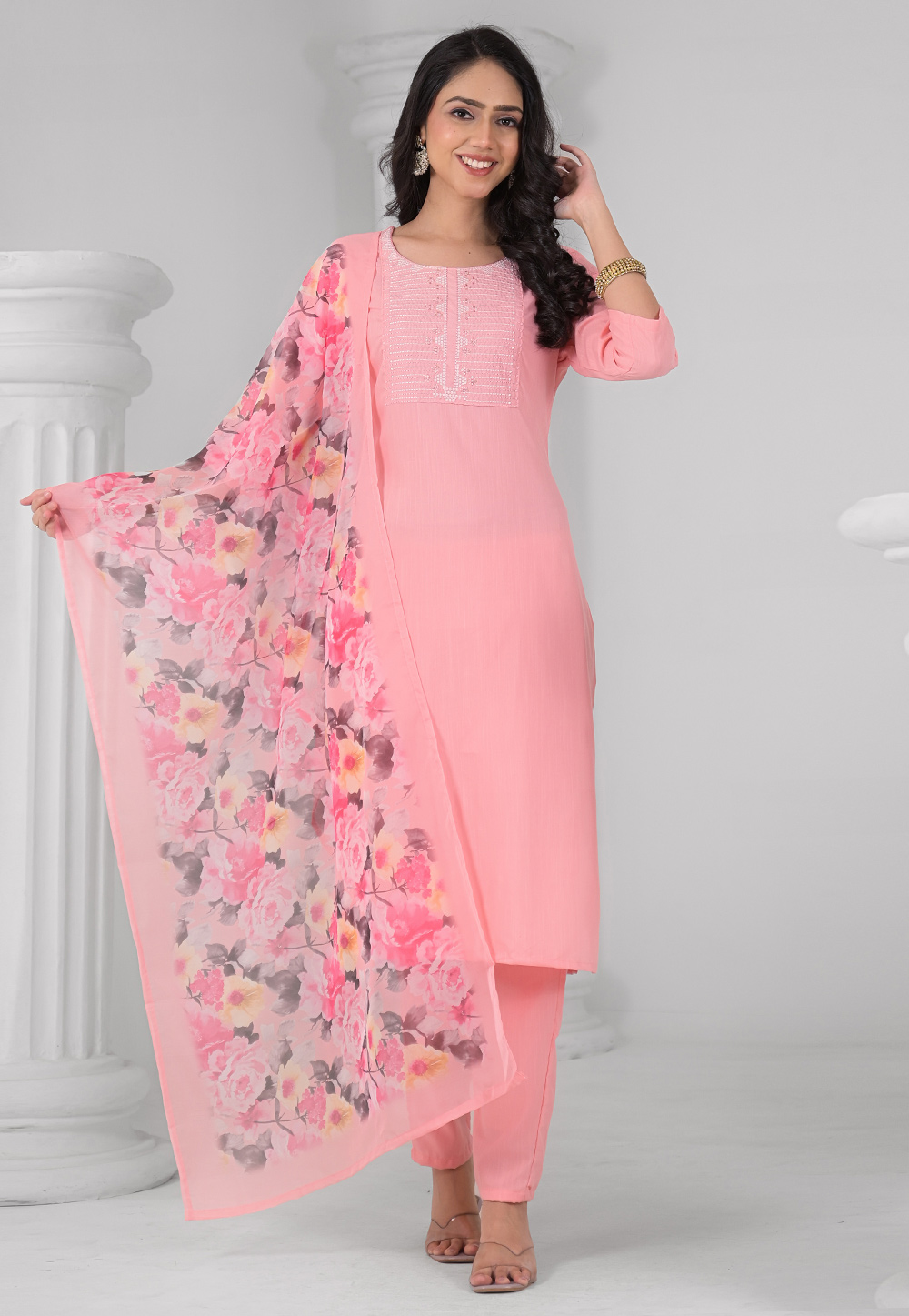 Pink Rayon Readymade Pakistani Suit 312127