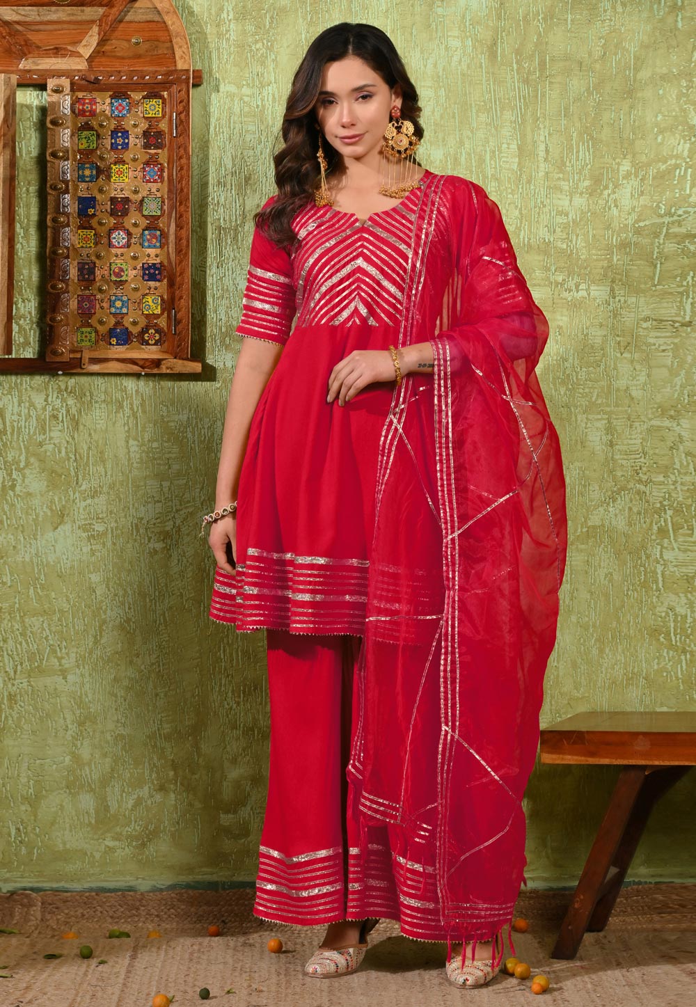 Pink Rayon Readymade Palazzo Suit 326585