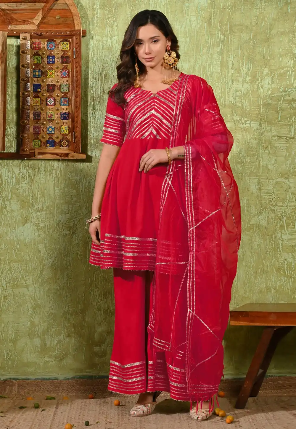 Pink Rayon Readymade Palazzo Suit 326585