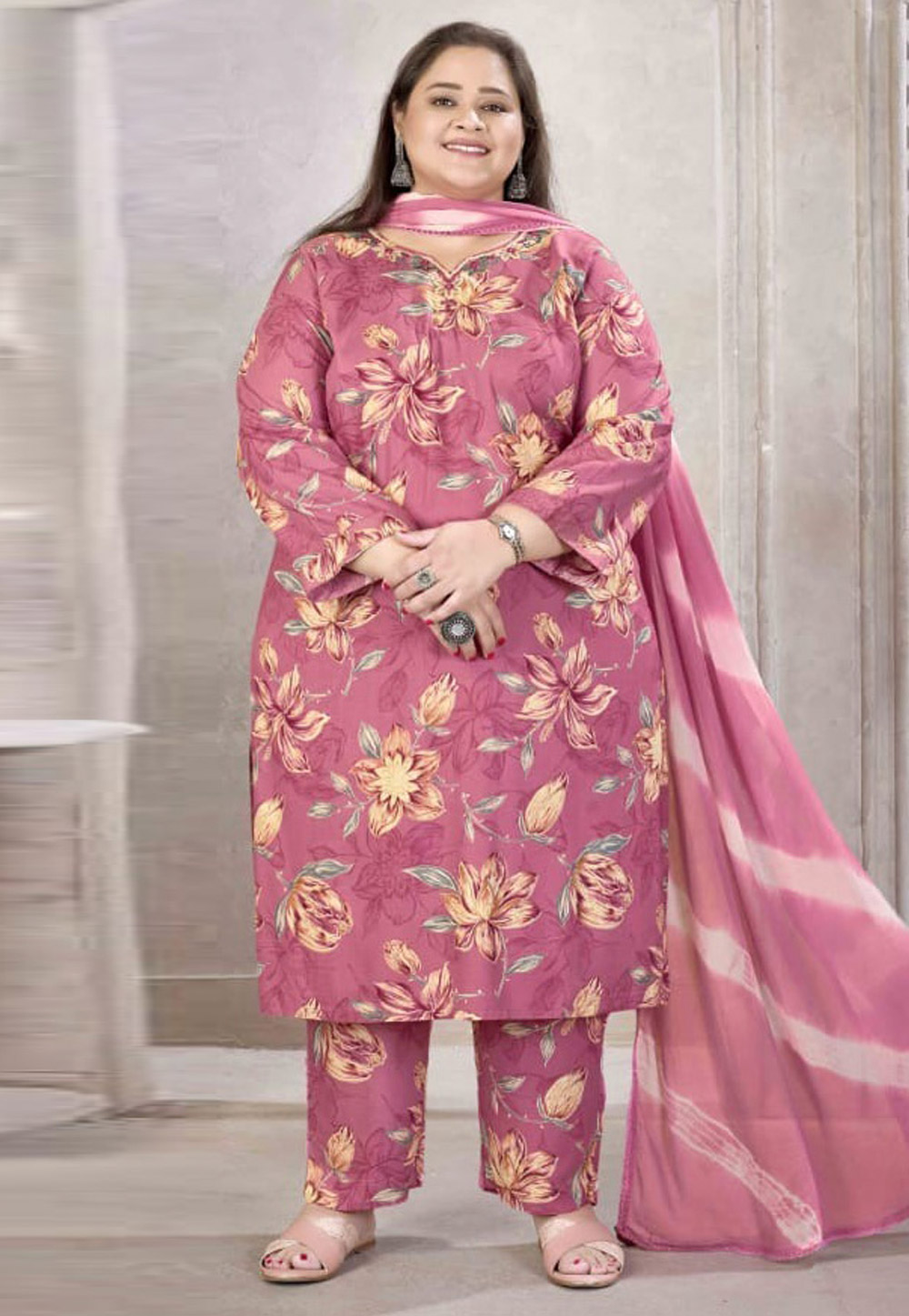Pink Rayon Readymade Pant Style Suit 318149