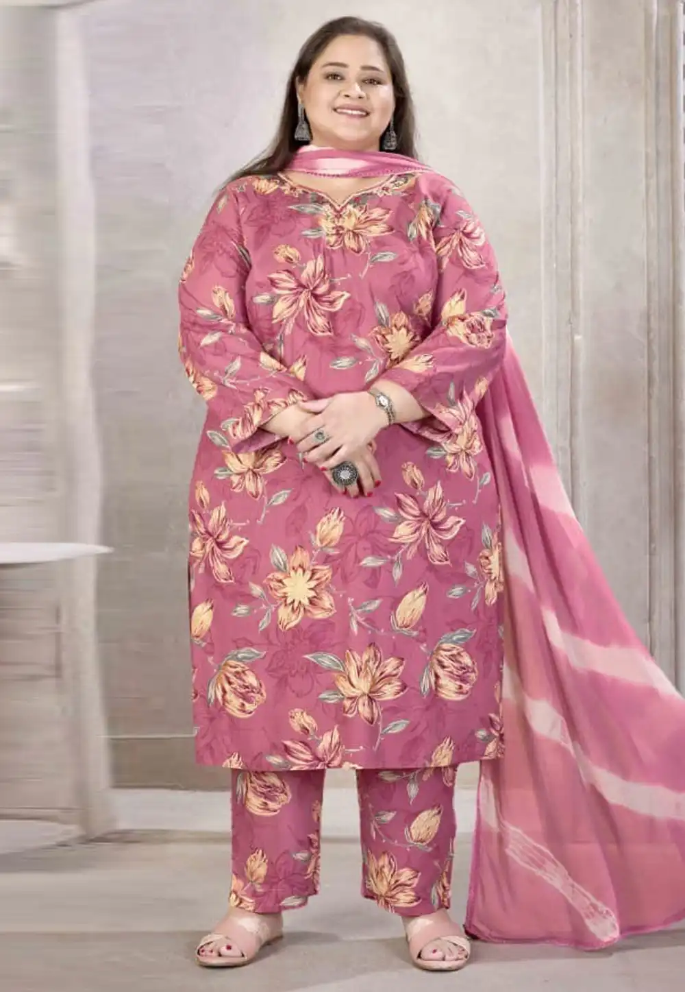 Pink Rayon Readymade Pant Style Suit 318149