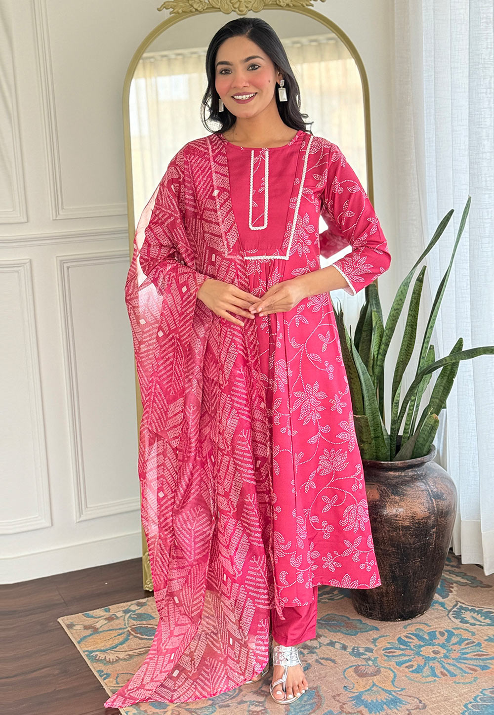 Pink Rayon Readymade Pant Style Suit 321392
