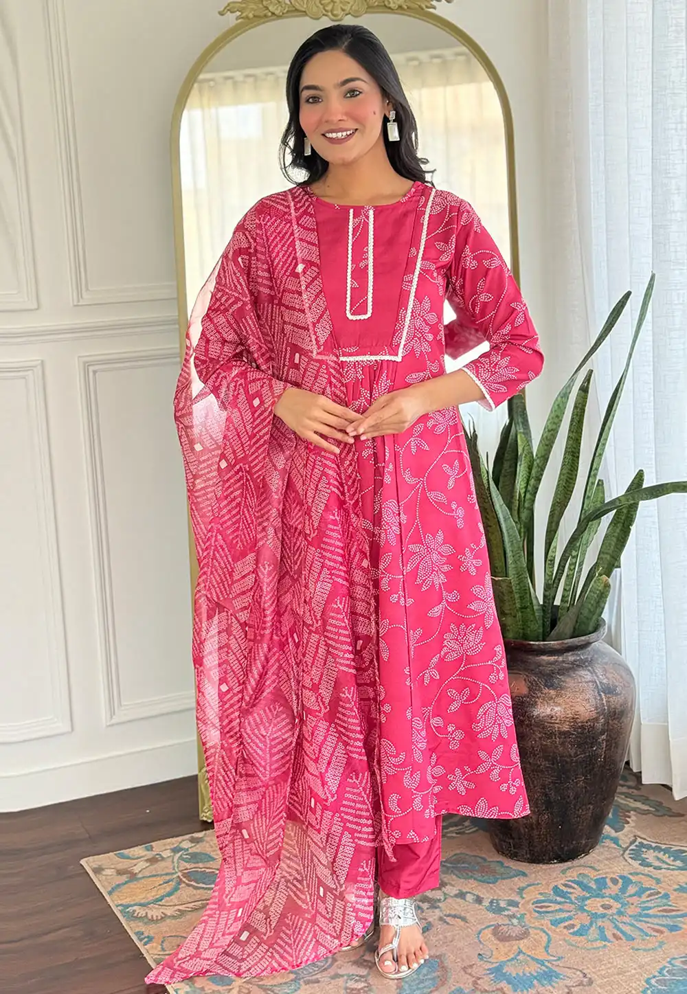 Pink Rayon Readymade Pant Style Suit 321392