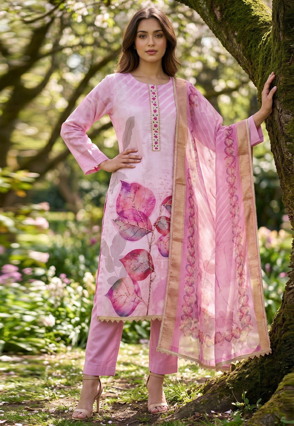 Pink Rayon Straight Suit 329357