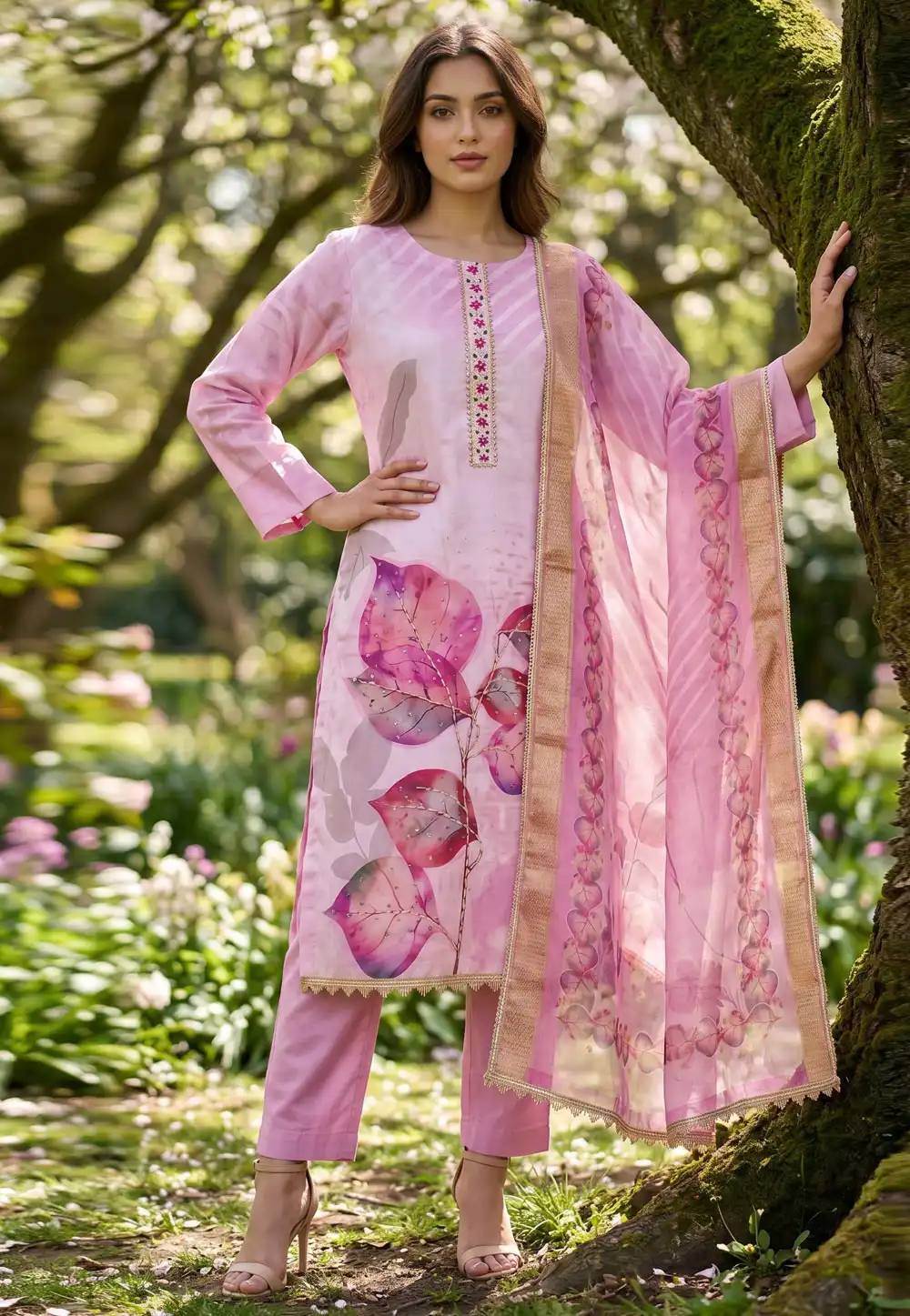 Pink Rayon Straight Suit 329357