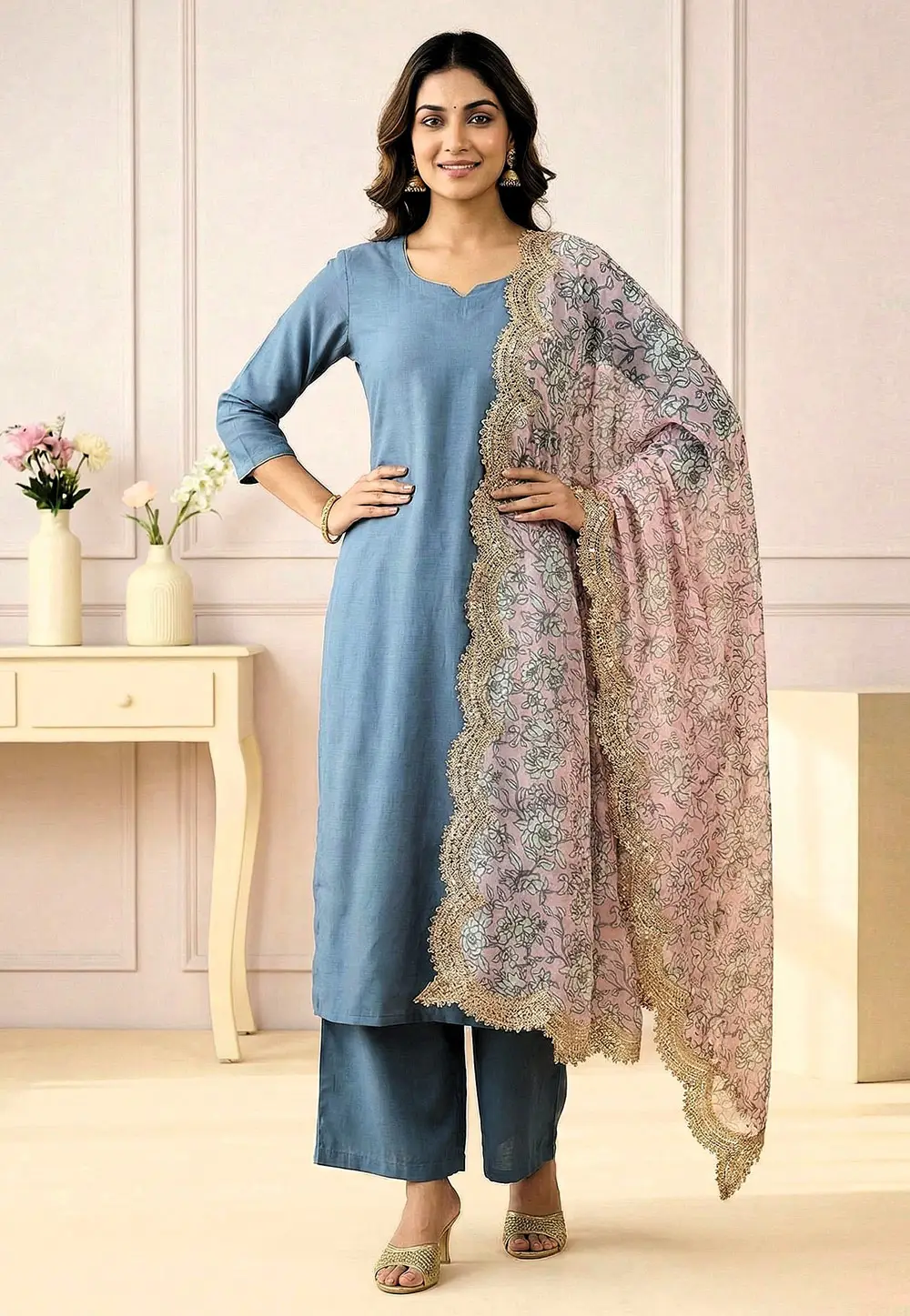 Pink Satin Dupatta 332827