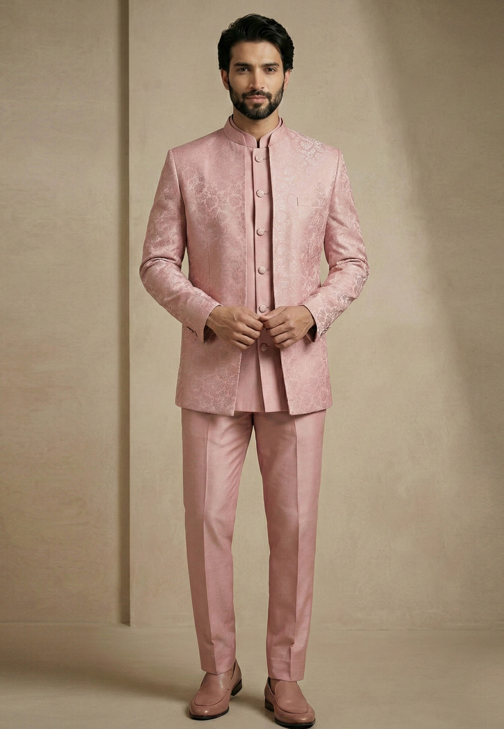 Pink Satin Jodhpuri Suit 324110