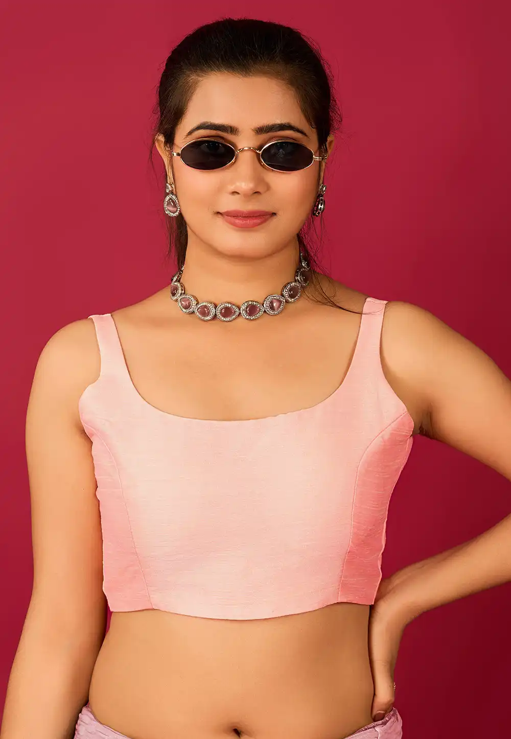 Pink Satin Readymade Blouse 285326