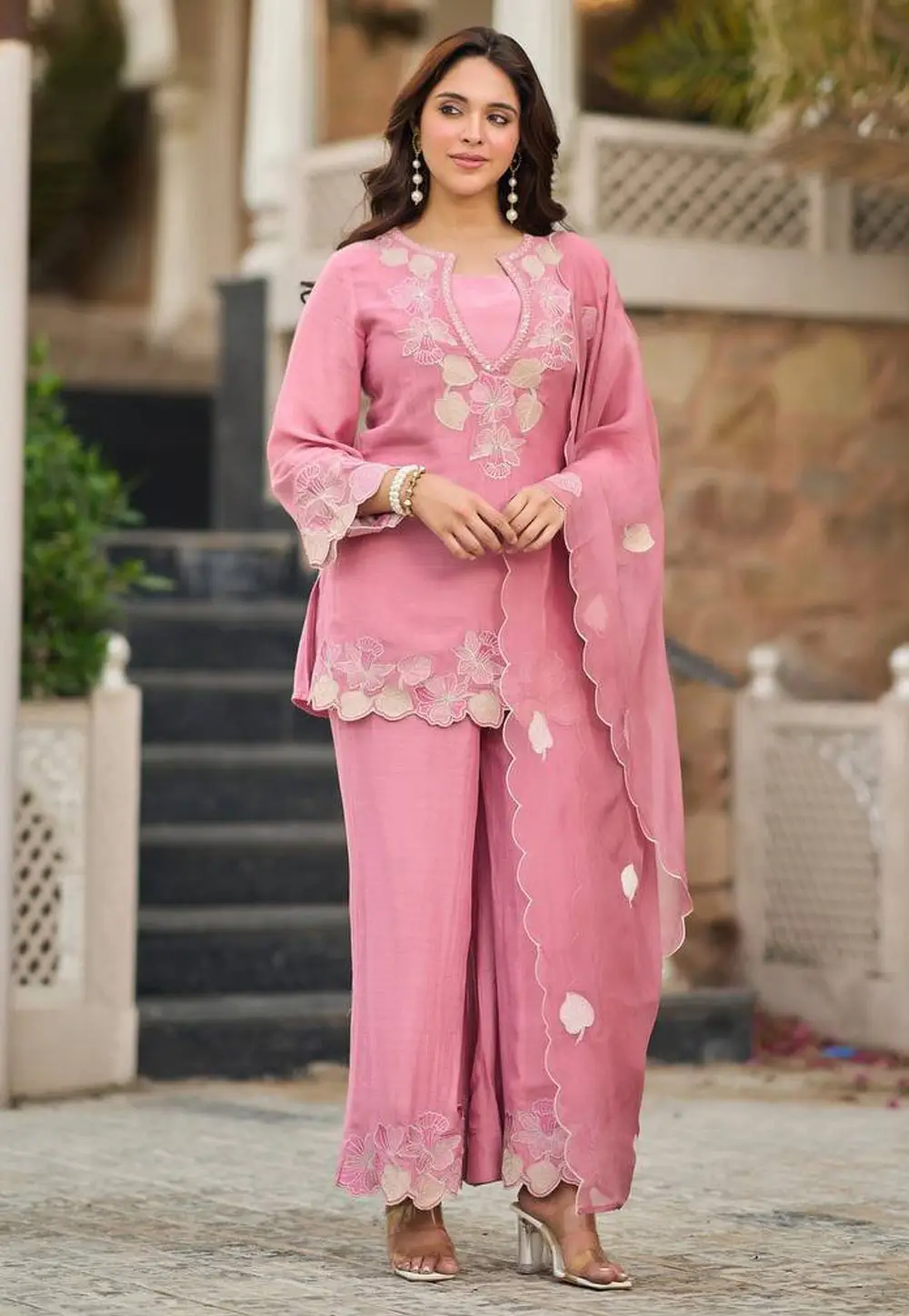 Pink Satin Readymade Pakistani Suit 332304