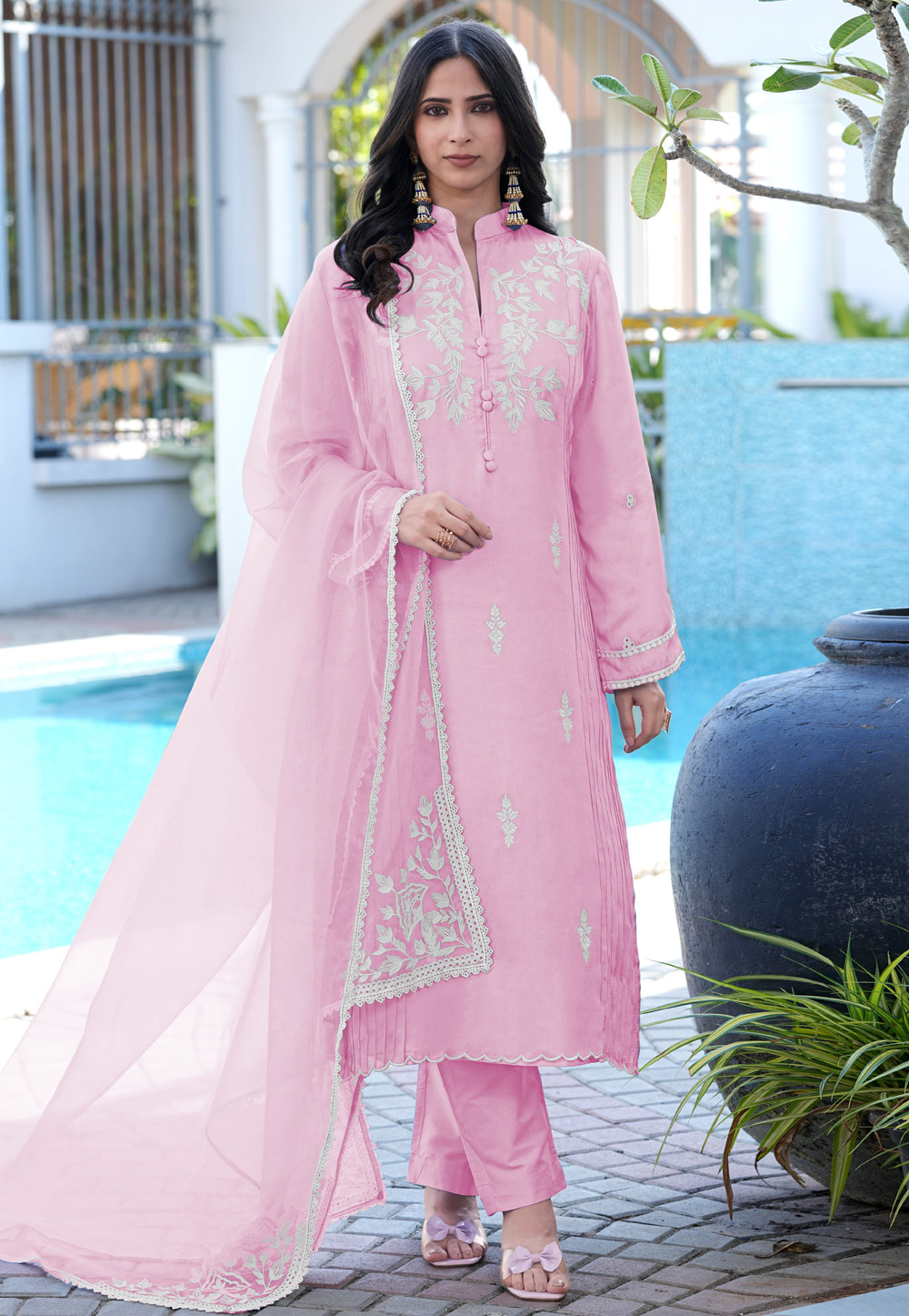 Pink Satin Readymade Pakistani Suit 325068