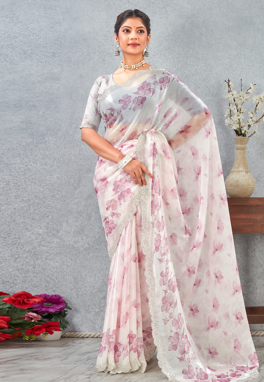 Pink Satin Saree With Blouse 318432