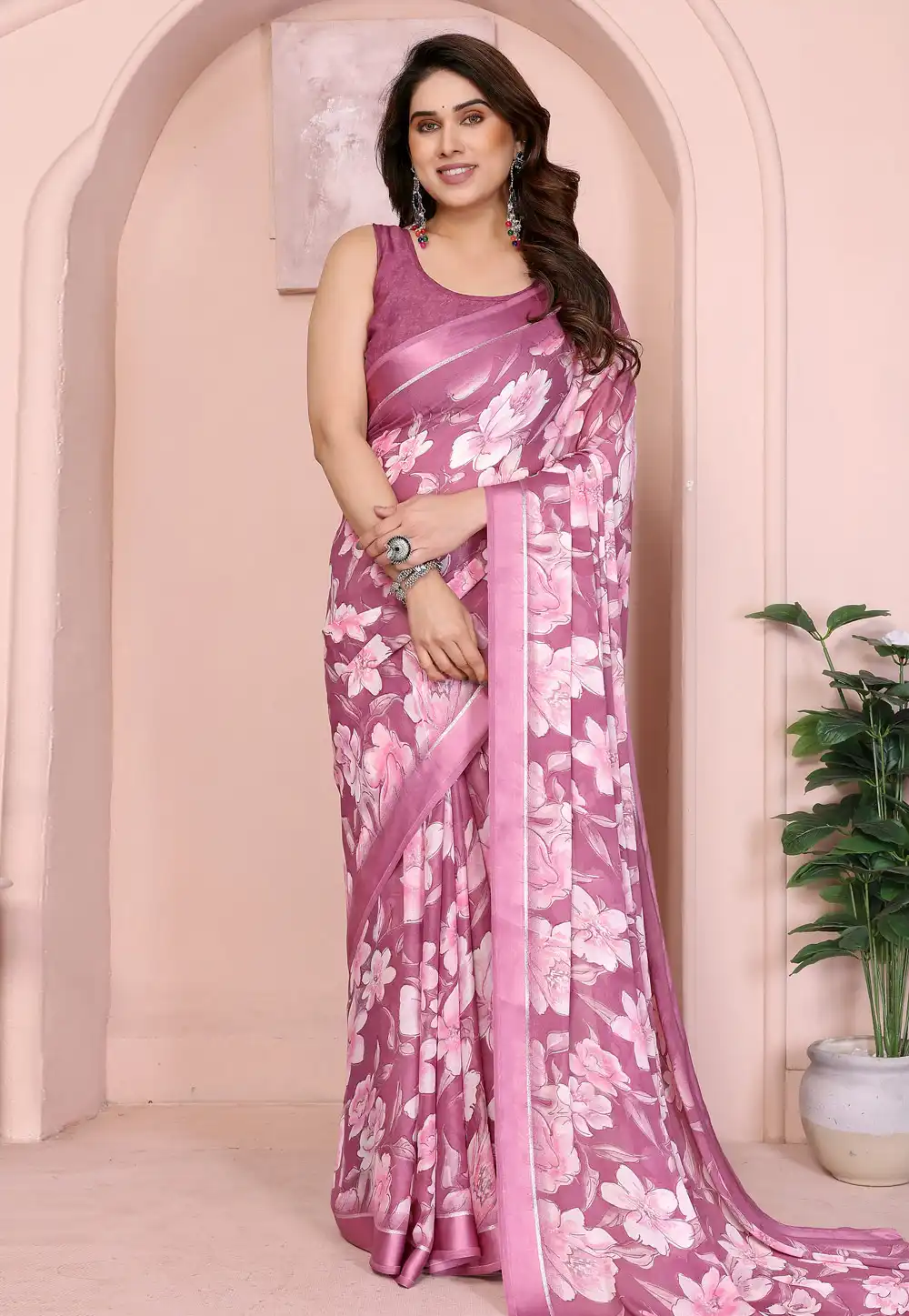 Pink Satin Saree With Blouse 318785