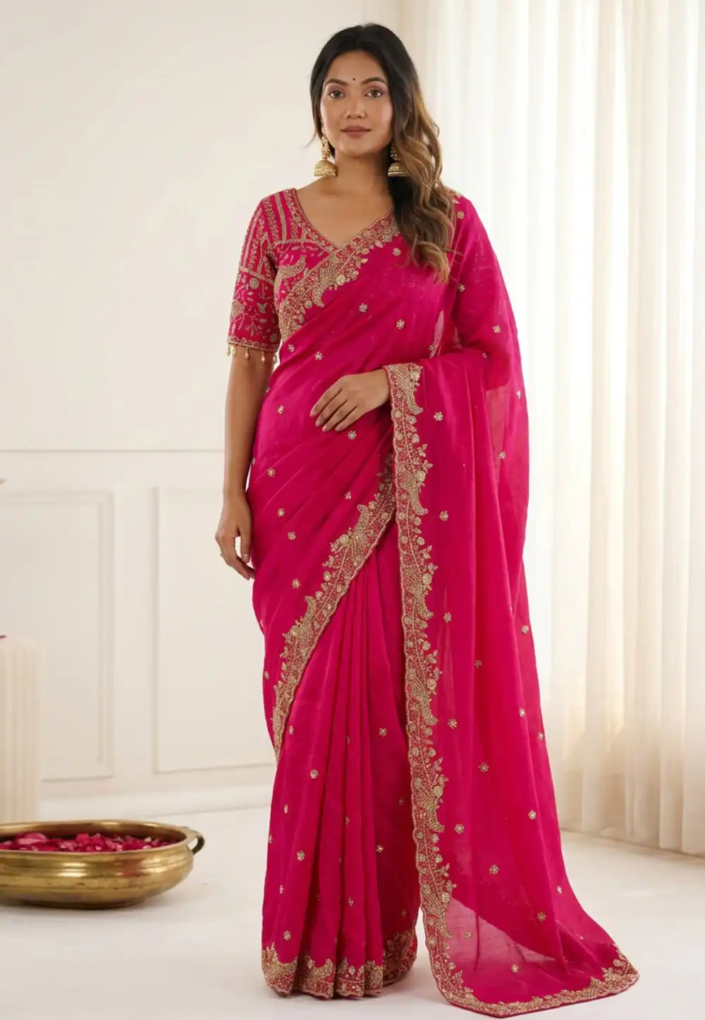 Pink Satin Saree With Blouse 330482