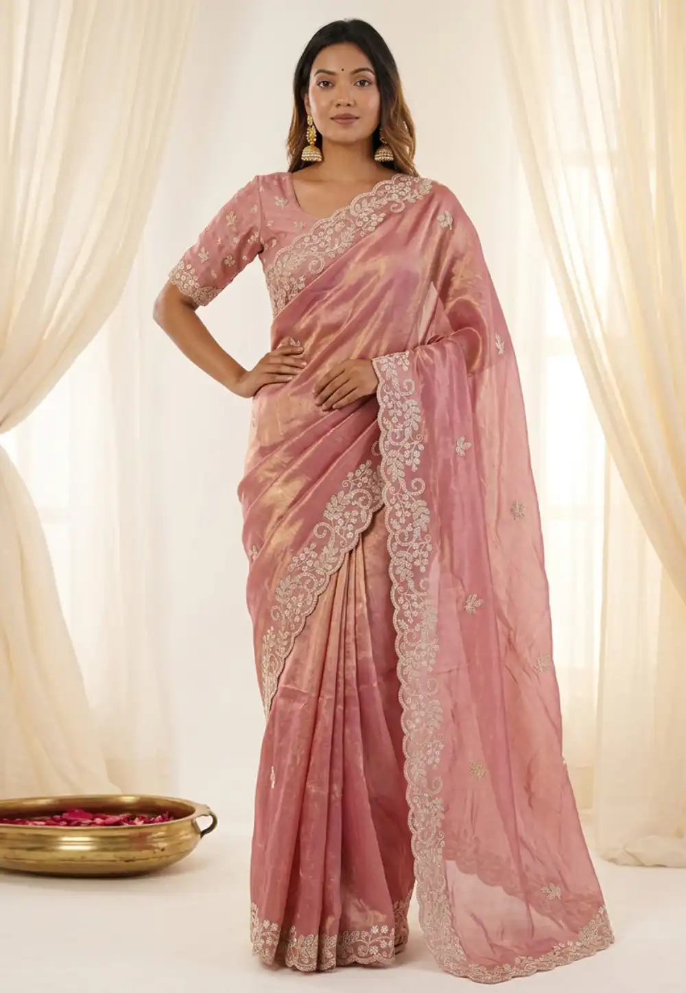 Pink Satin Saree With Blouse 330514