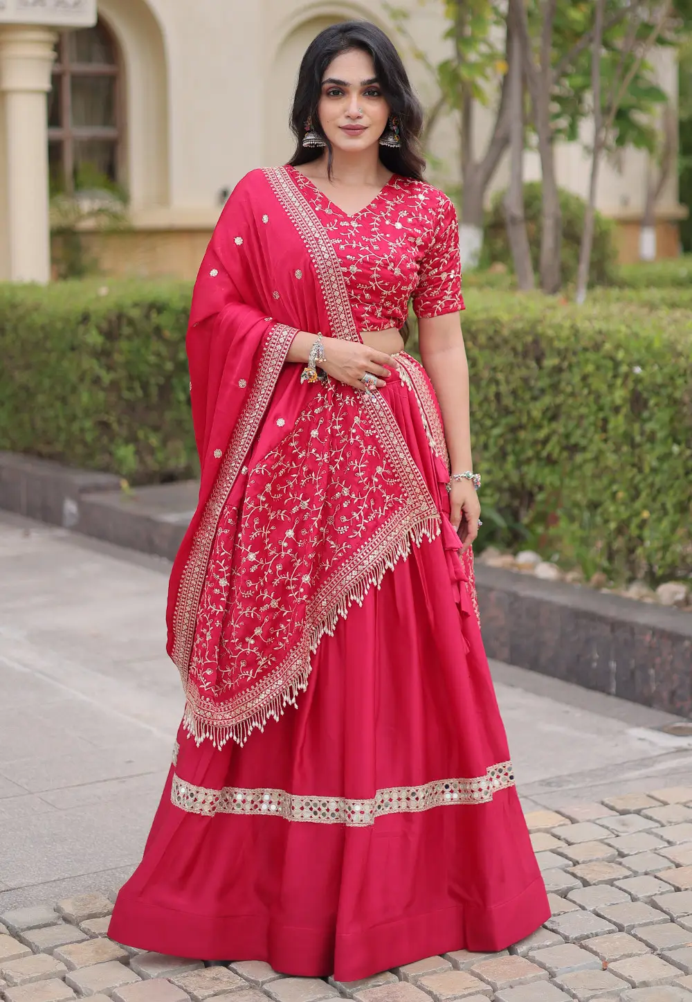 Pink Satin Silk Circular Lehenga Choli 332996
