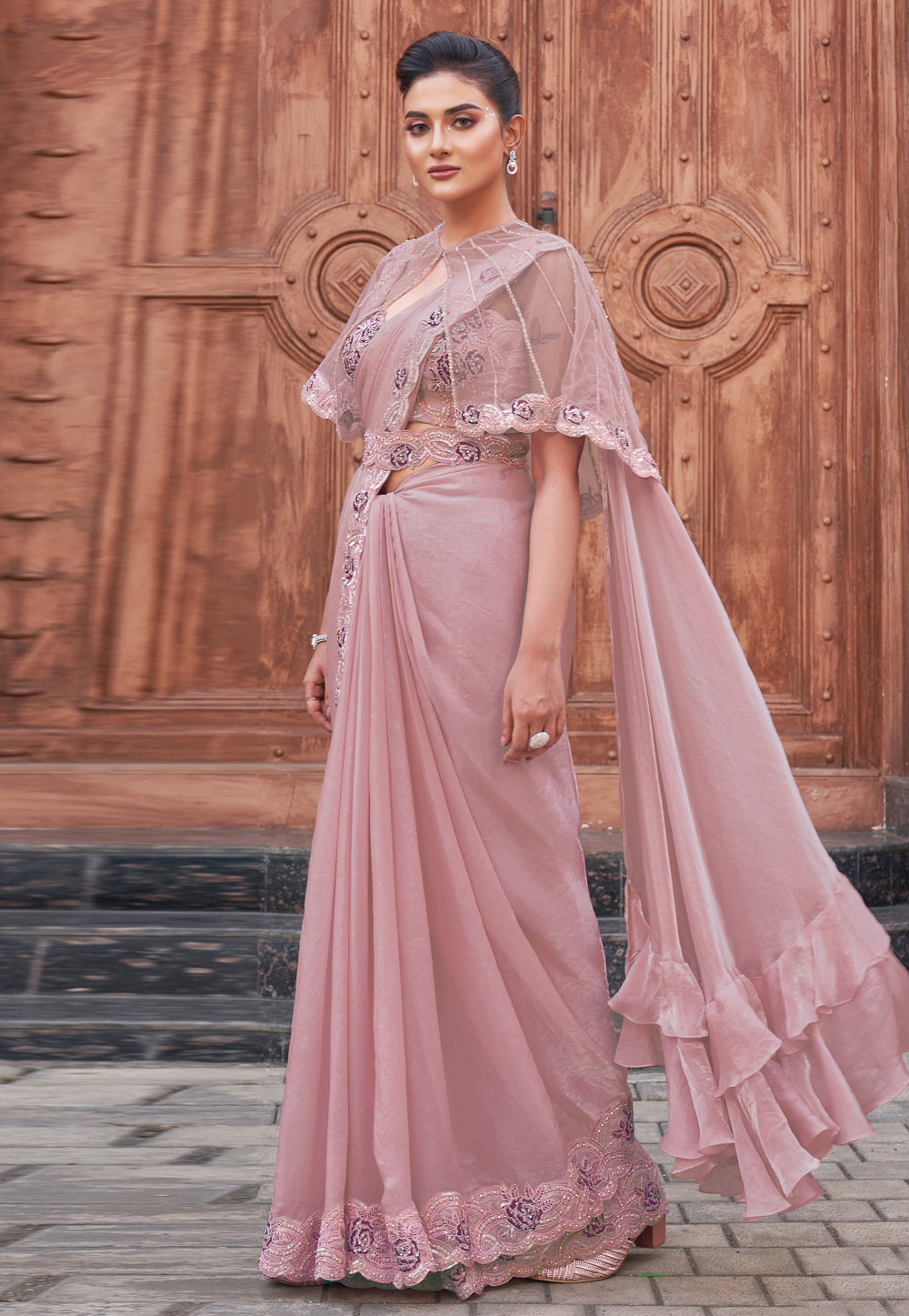 Pink Satin Silk Designer Saree 307007