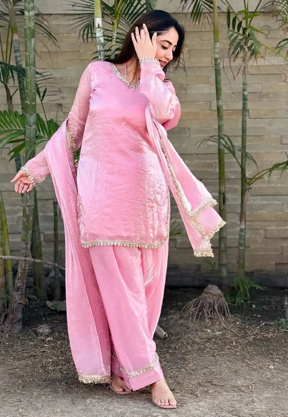 Pink Satin Silk Readymade Patiala Suit 328889