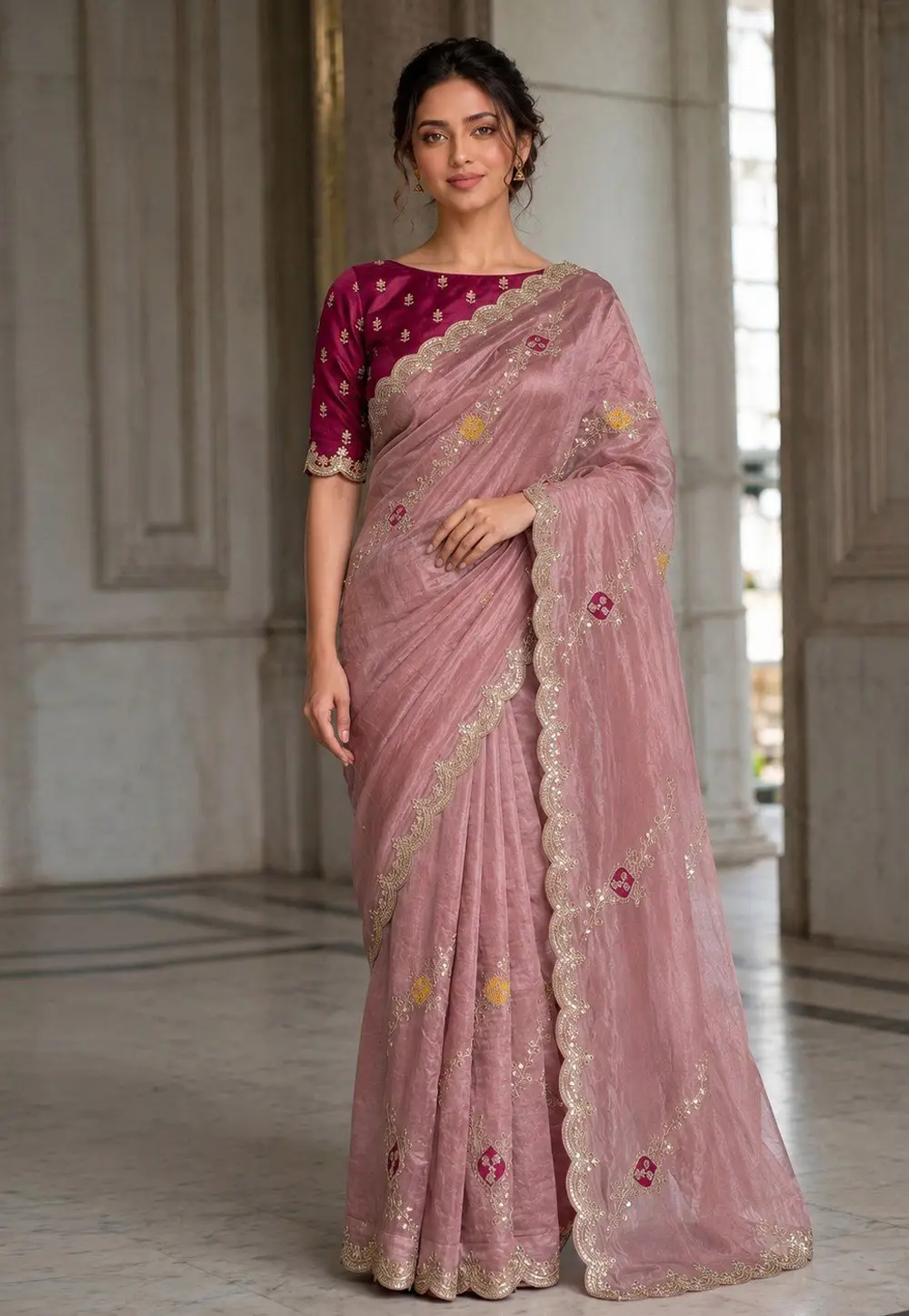 Pink Satin Silk Saree With Blouse 335205