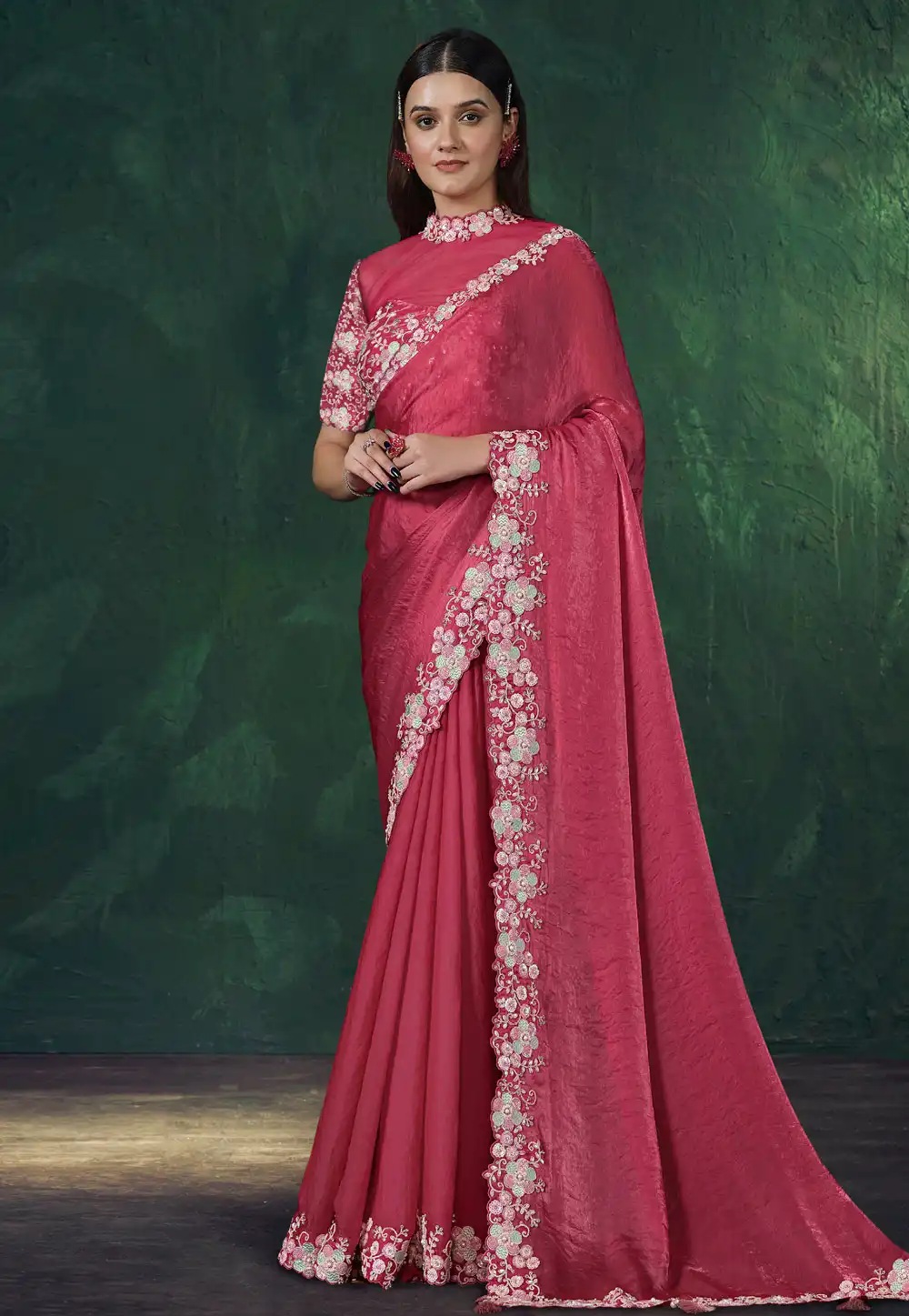 Pink Satin Silk Saree With Blouse 322952