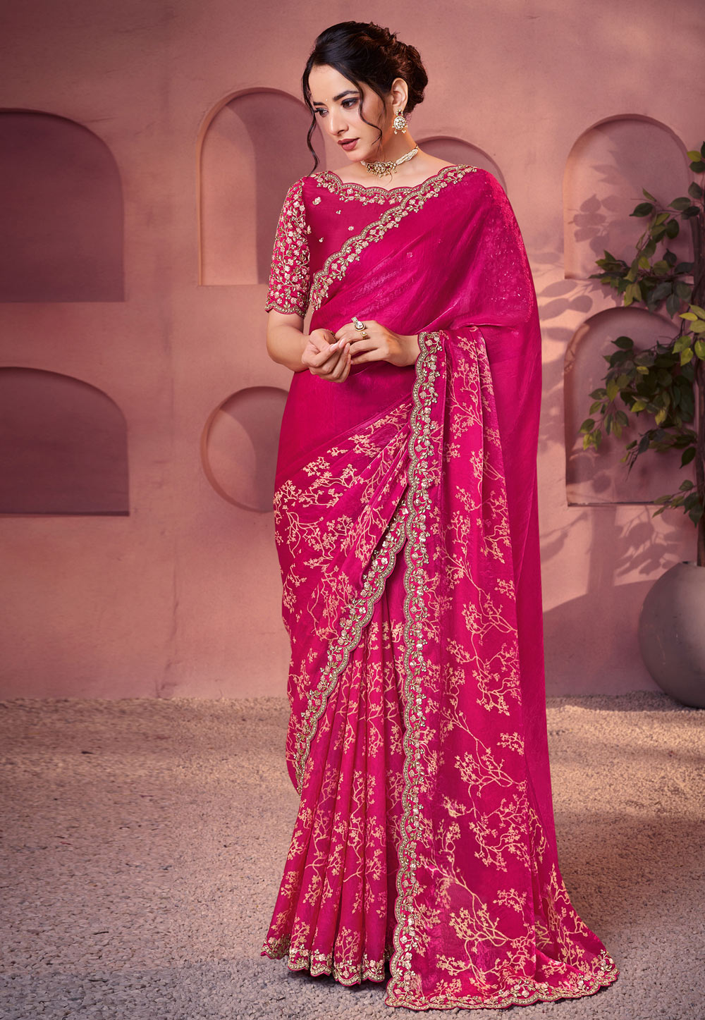 Pink Satin Silk Saree With Blouse 317515