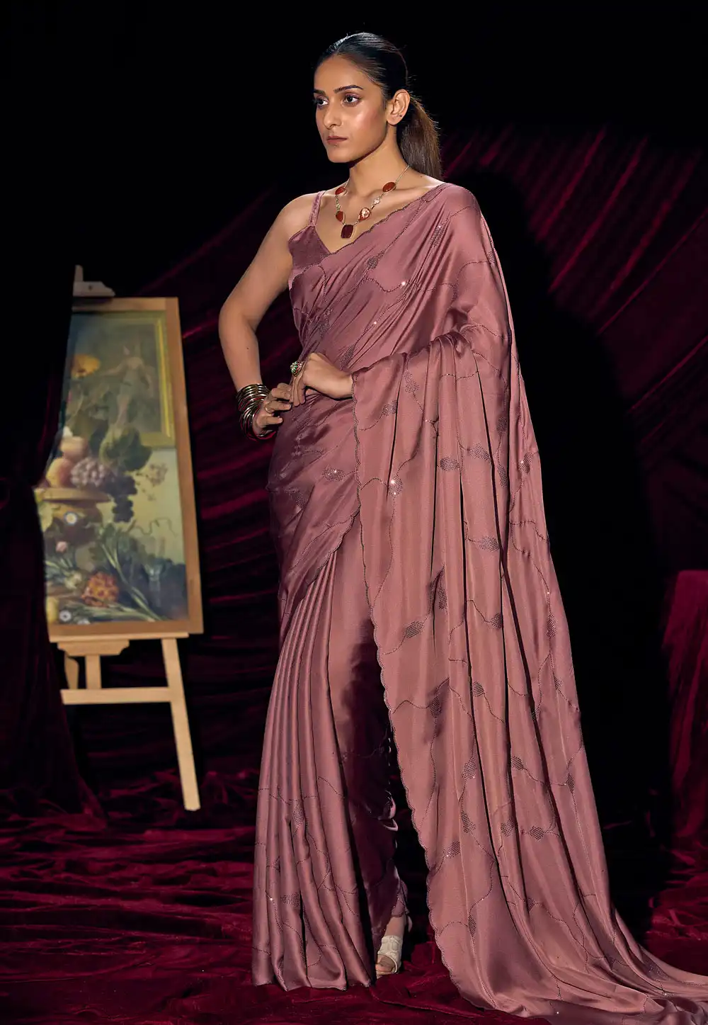 Pink Satin Silk Saree With Blouse 327770