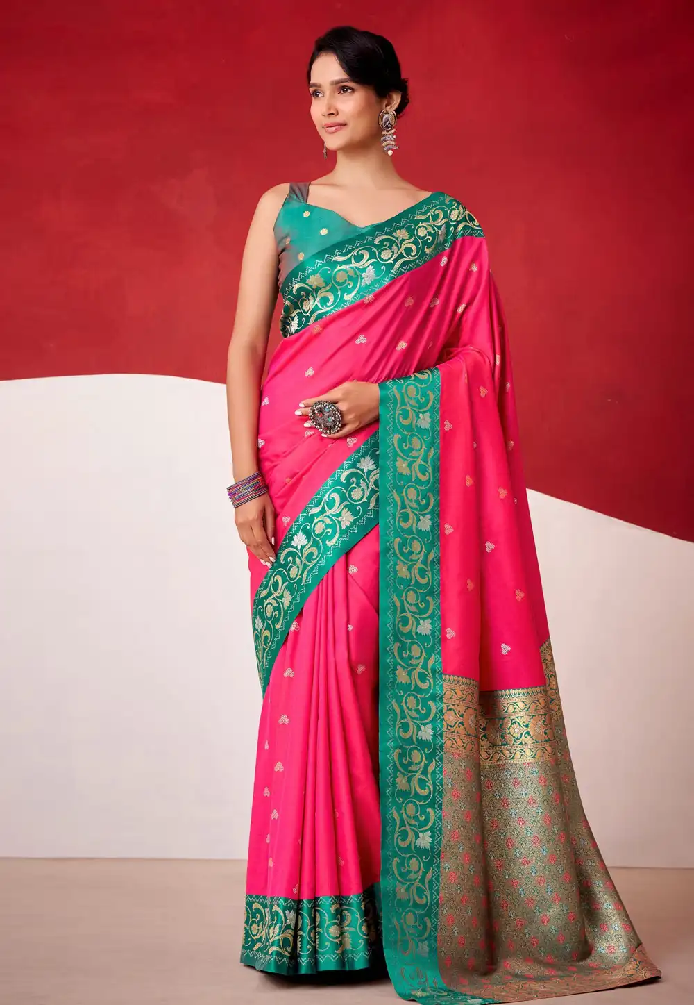 Pink Satin Silk Saree With Blouse 324378