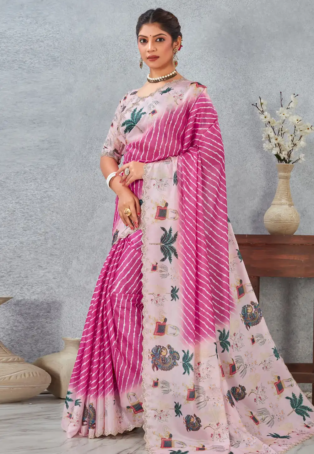 Pink Satin Silk Saree With Blouse 318329