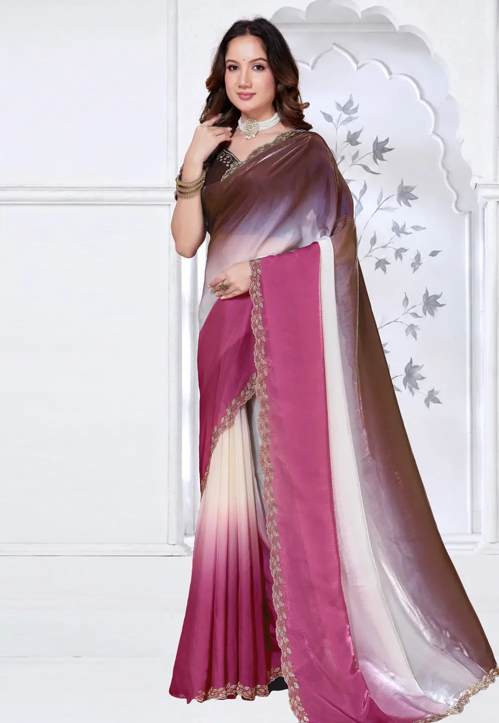 Pink Satin Silk Saree With Blouse 334365
