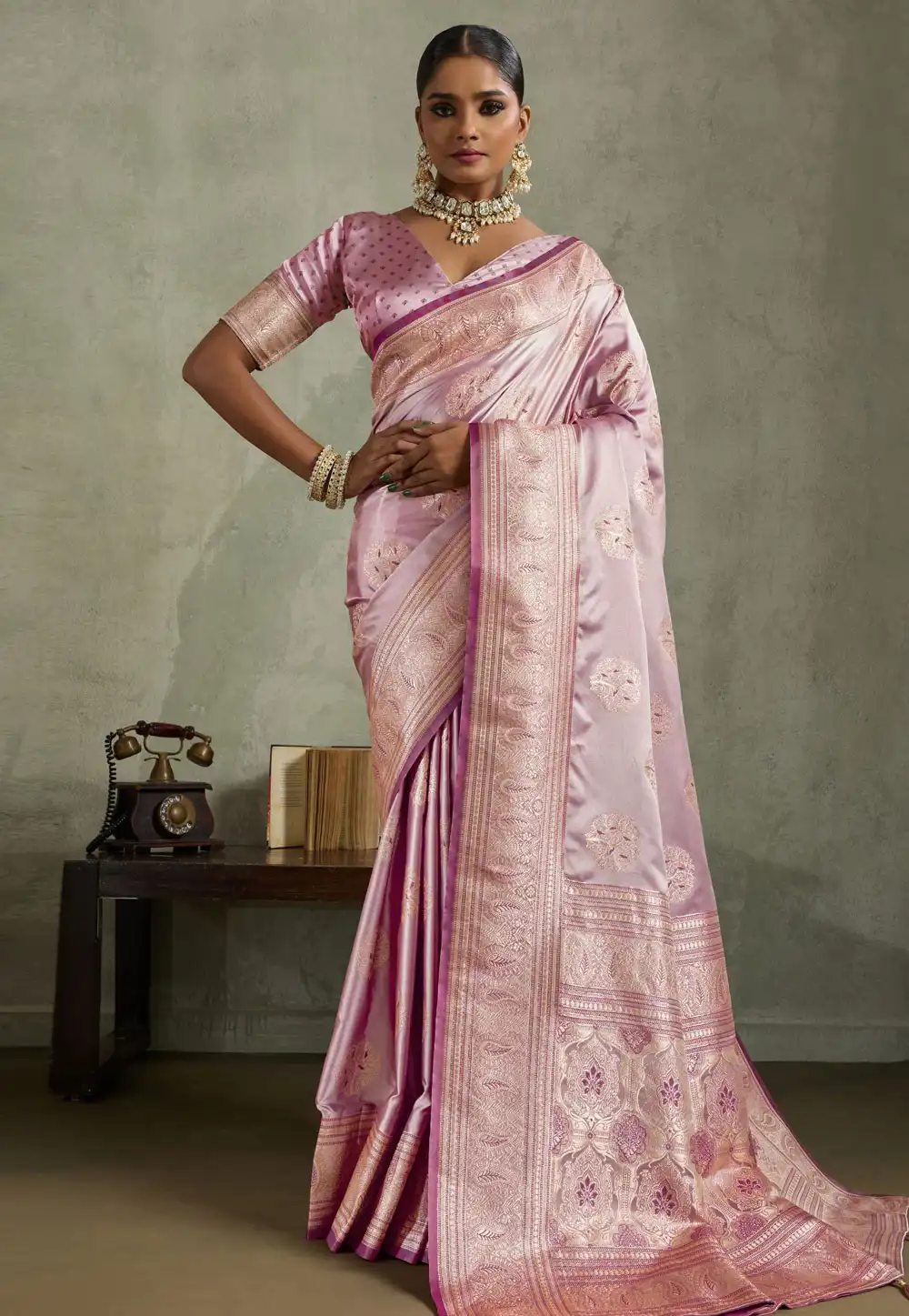 Pink Satin Silk Saree With Blouse 317368