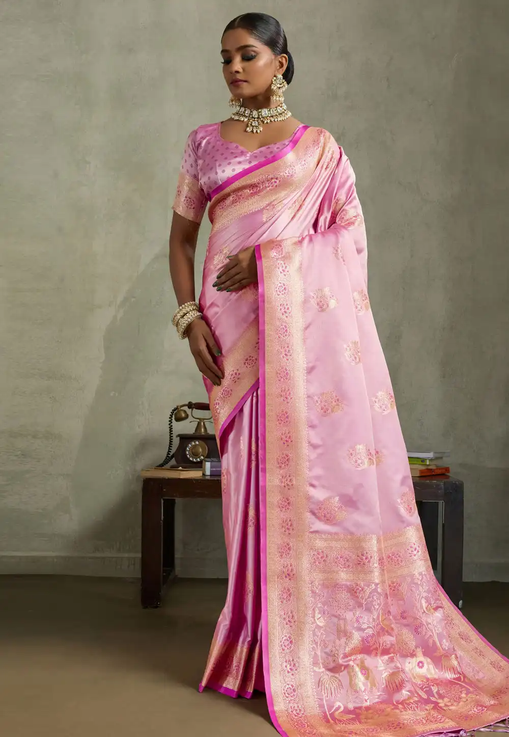 Pink Satin Silk Saree With Blouse 317374