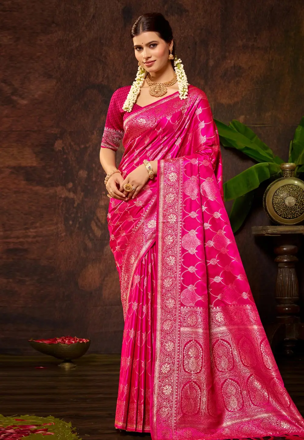 Pink Satin Silk Saree With Blouse 335279