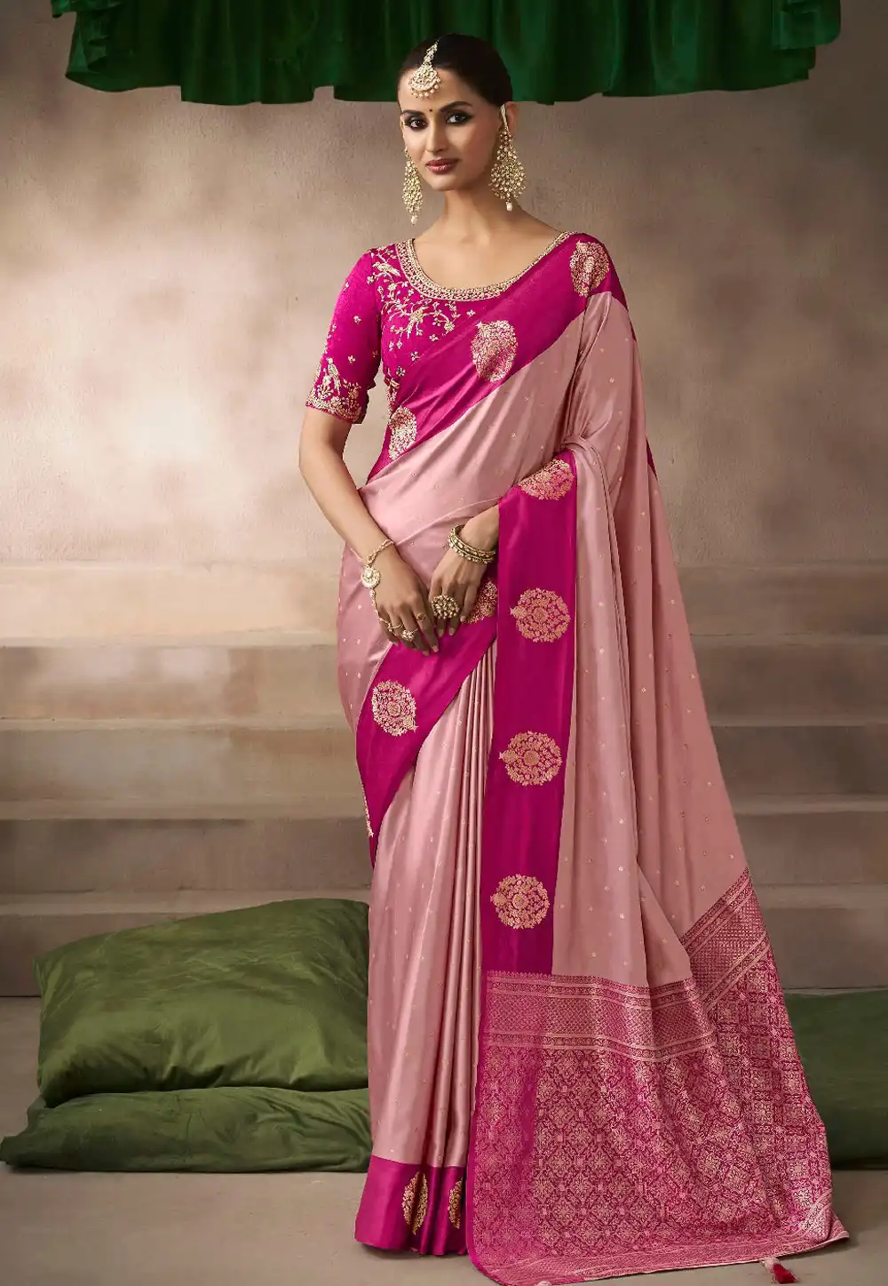 Pink Satin Silk Saree With Blouse 317017