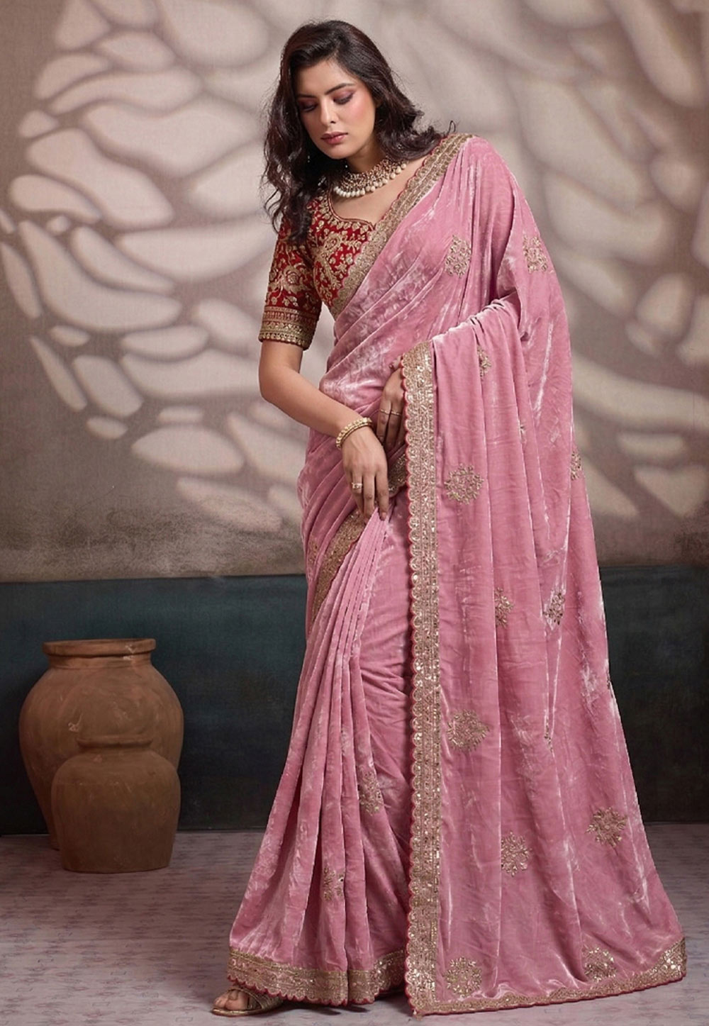 Pink Satin Silk Saree With Blouse 330053