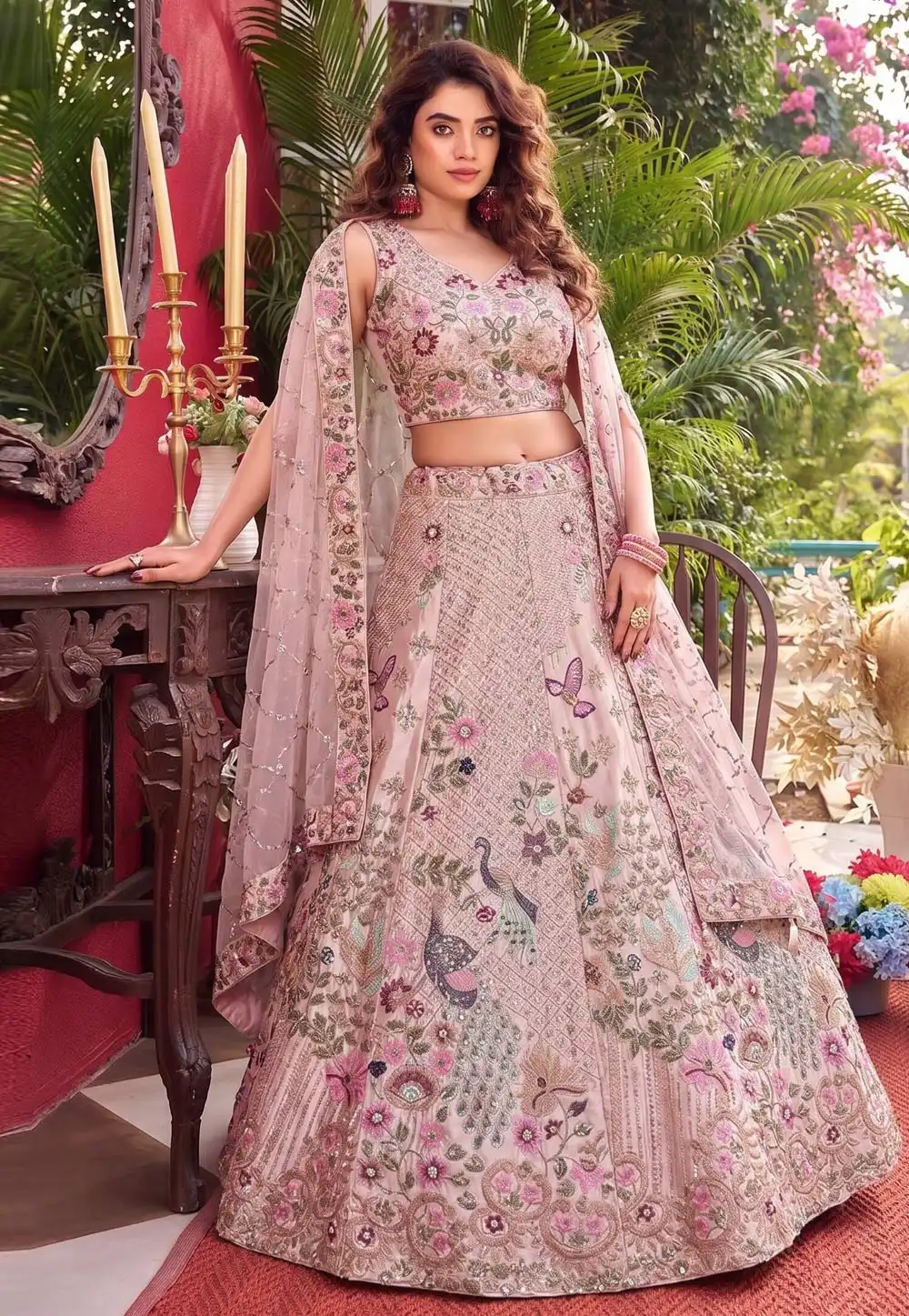 Pink Satin Silk Wedding Lehenga Choli 329417