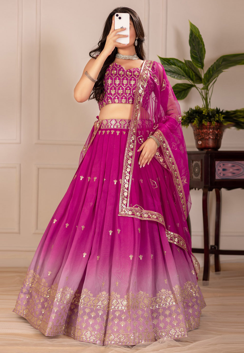 Pink Shimmer Circular Lehenga Choli 311222