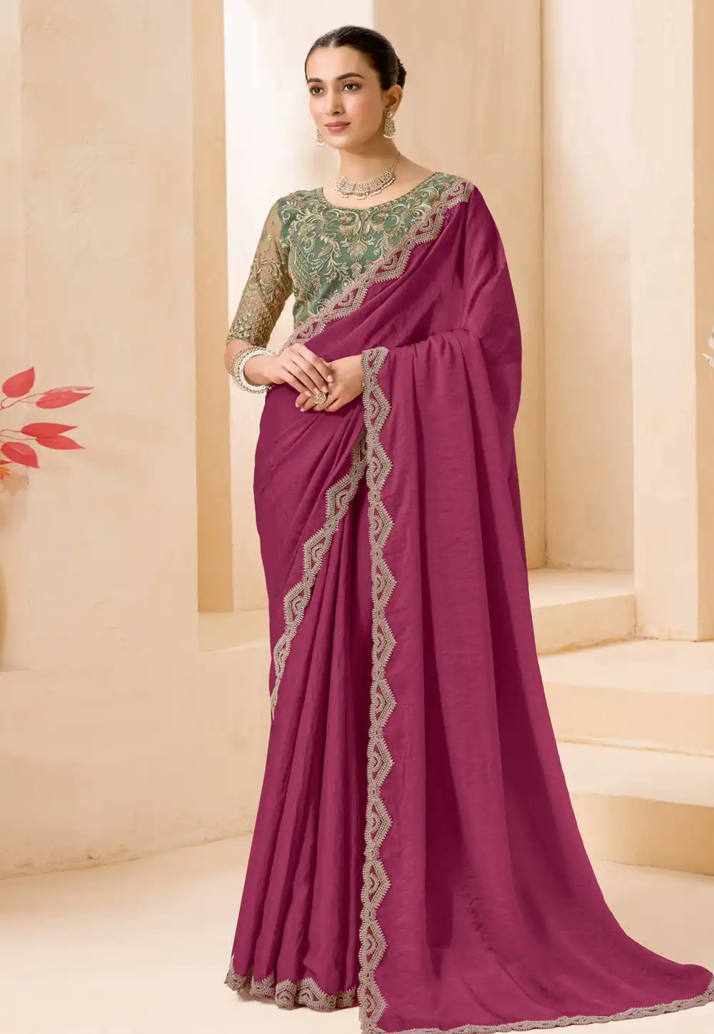 Pink Shimmer Georgette Saree With Blouse 327636