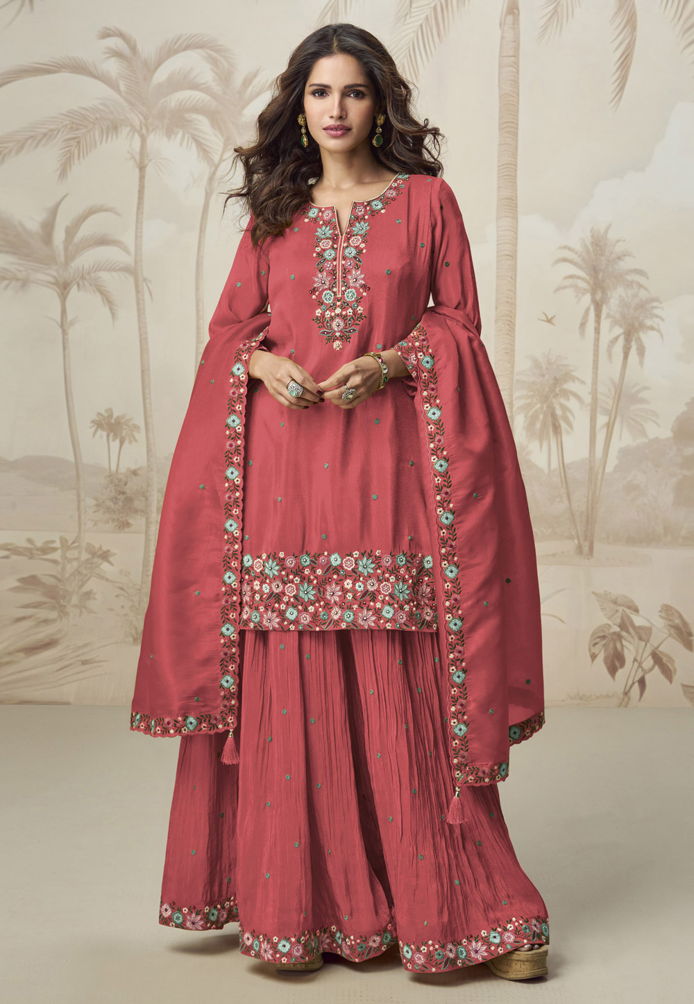 Pink Shimmer Palazzo Suit 312072