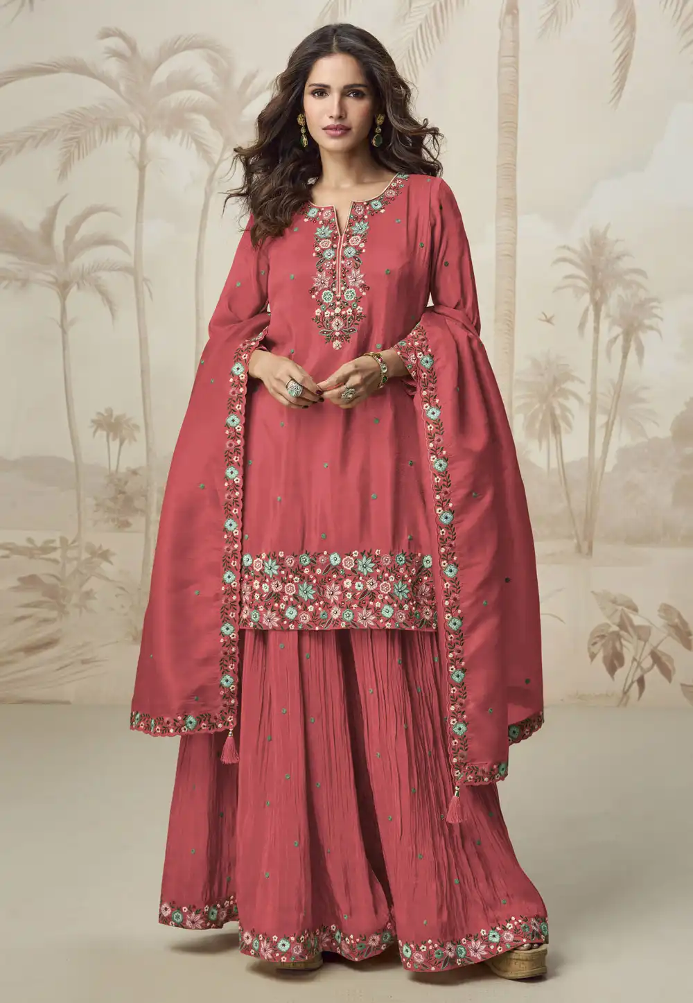 Pink Shimmer Palazzo Suit 312072
