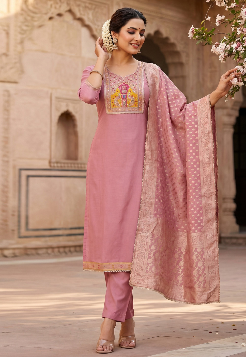 Pink Shimmer Pant Style Suit 327449