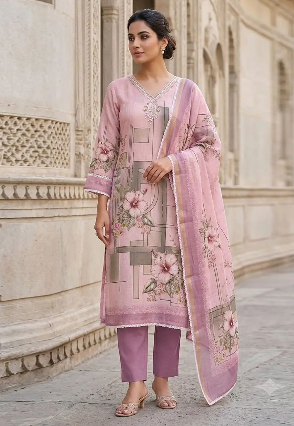 Pink Shimmer Pant Style Suit 335169